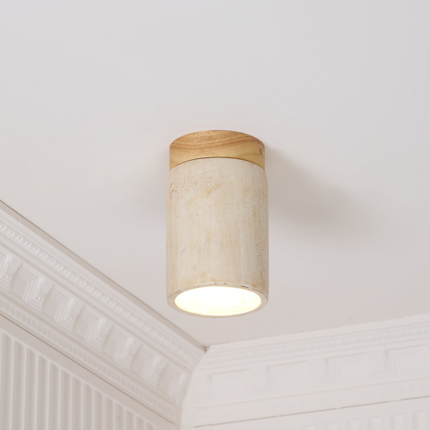 Aurnorira Cylinder Cap Travertine Ceiling Light - Neutralighting