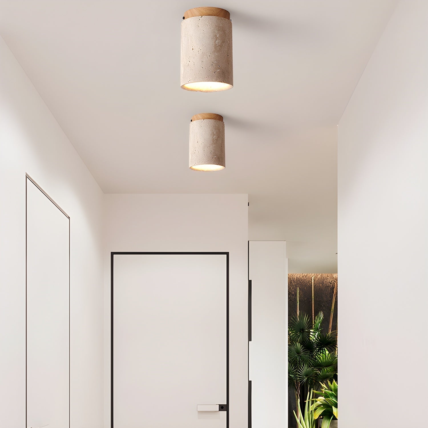 Aurnorira Cylinder Cap Travertine Ceiling Light - Neutralighting