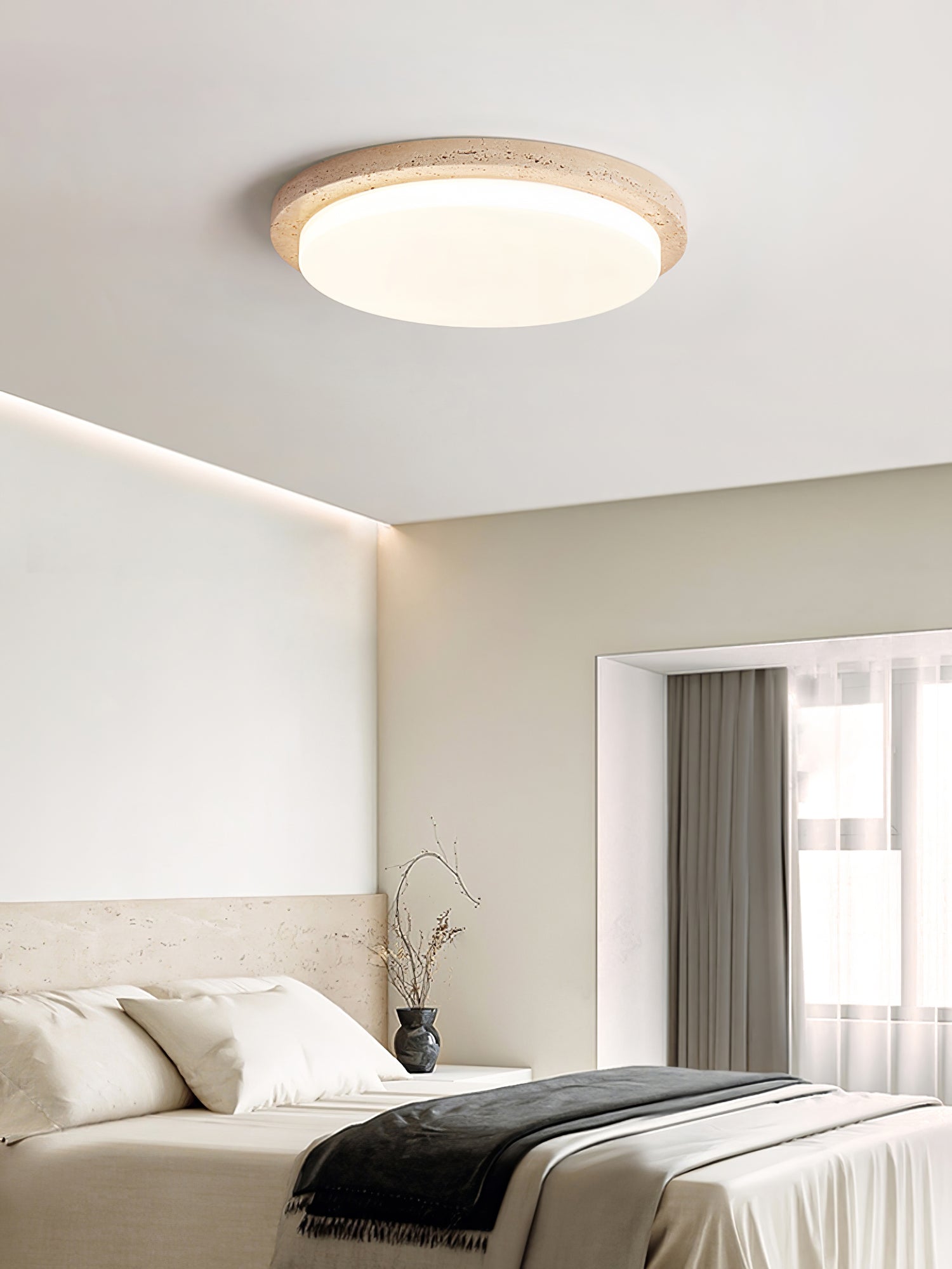 Etala Smooth-Rim Travertine Ceiling Light - Neutralighting