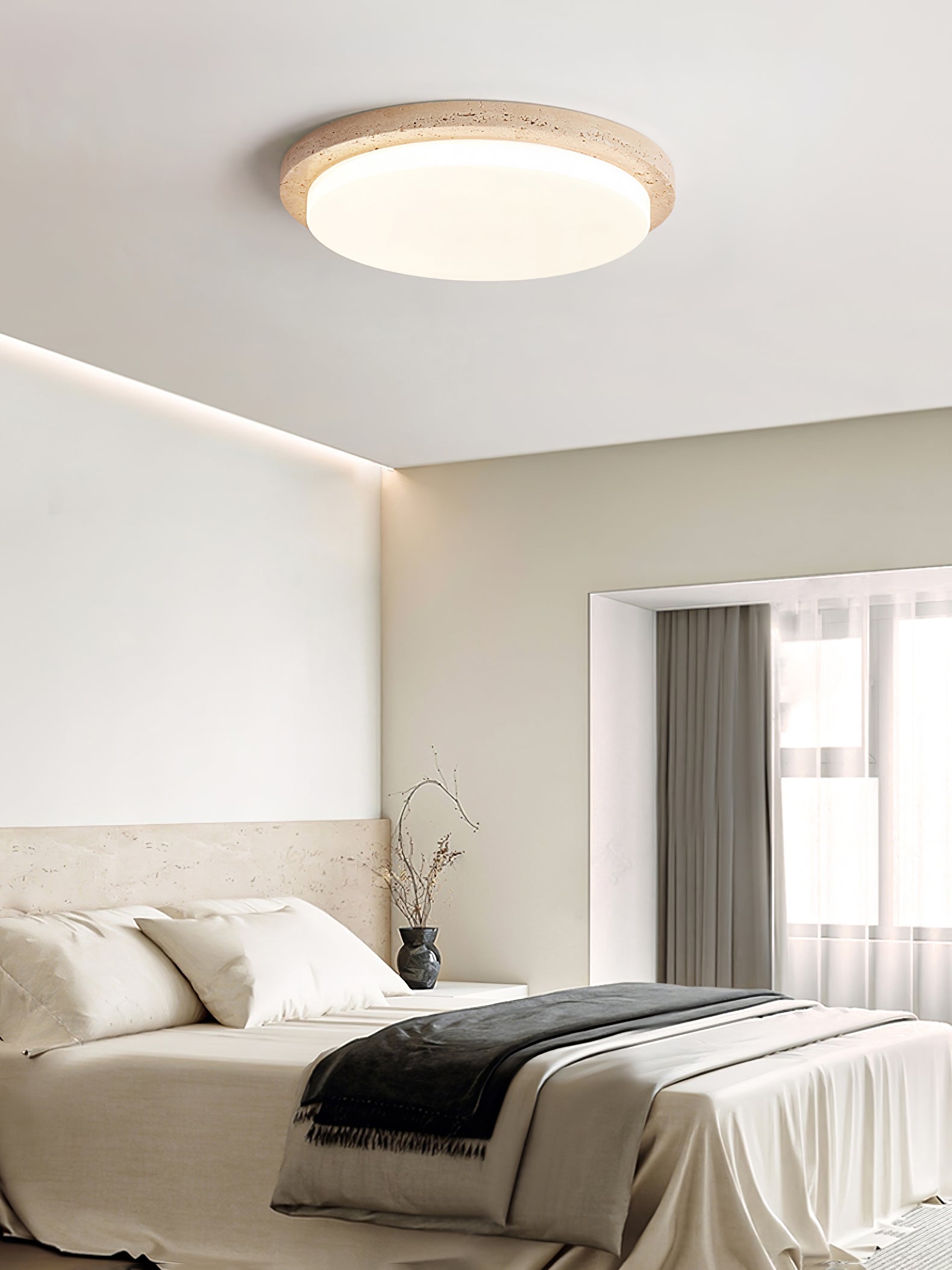 Etala Smooth-Rim Travertine Ceiling Light - Neutralighting