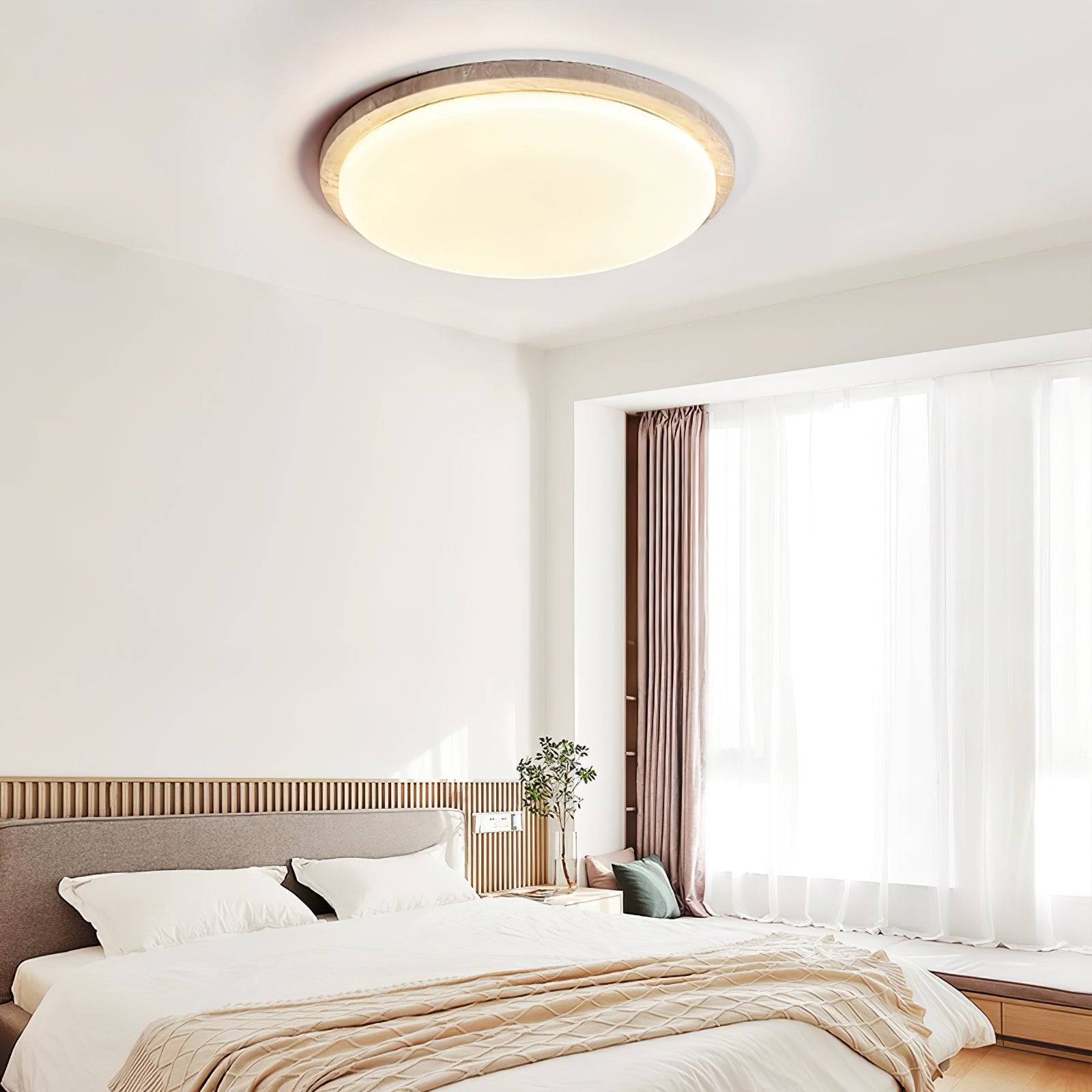 Etala Smooth-Rim Travertine Ceiling Light - Neutralighting