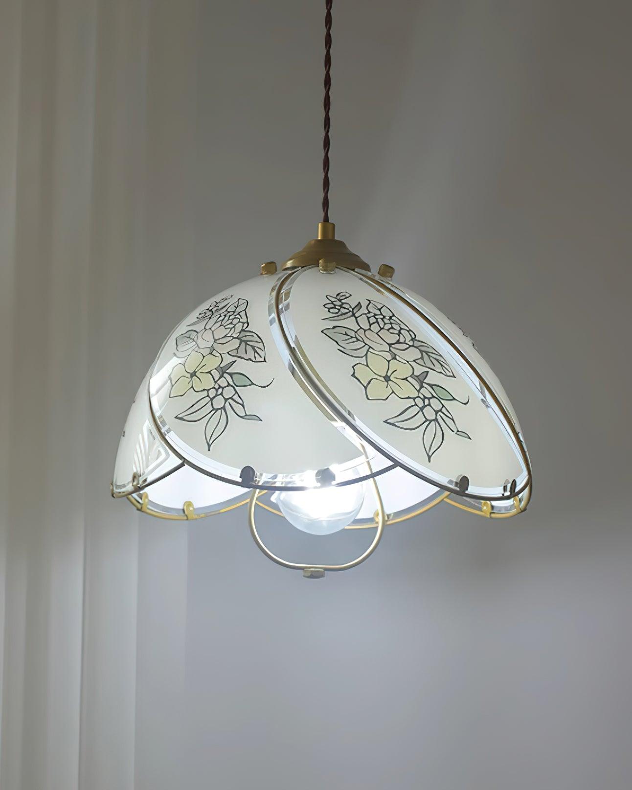 Pendant Lamp Glass Petal Shade Metal Frame Vintage - Letslighting