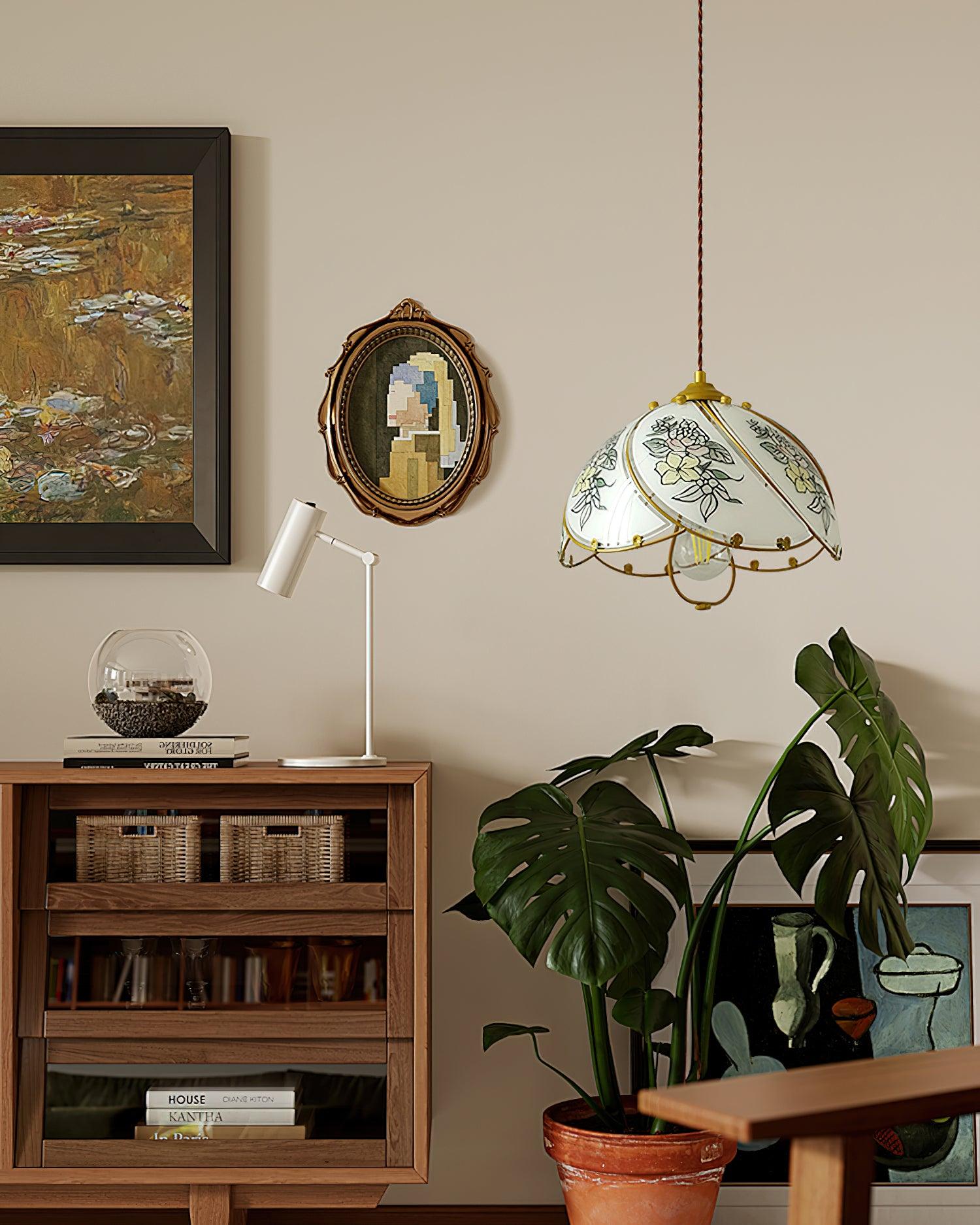 Pendant Lamp Glass Petal Shade Metal Frame Vintage - Letslighting