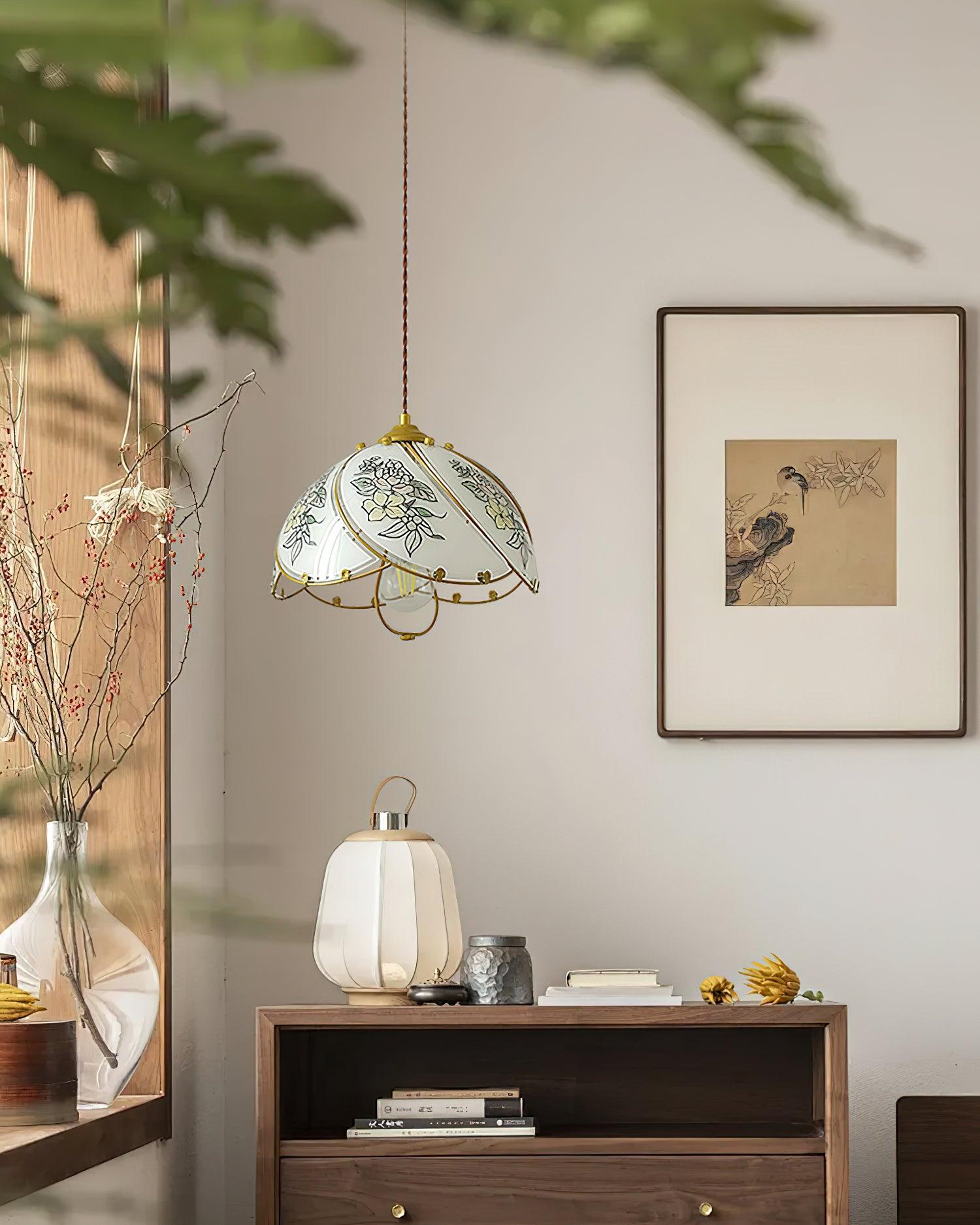 Pendant Lamp Glass Petal Shade Metal Frame Vintage - Letslighting