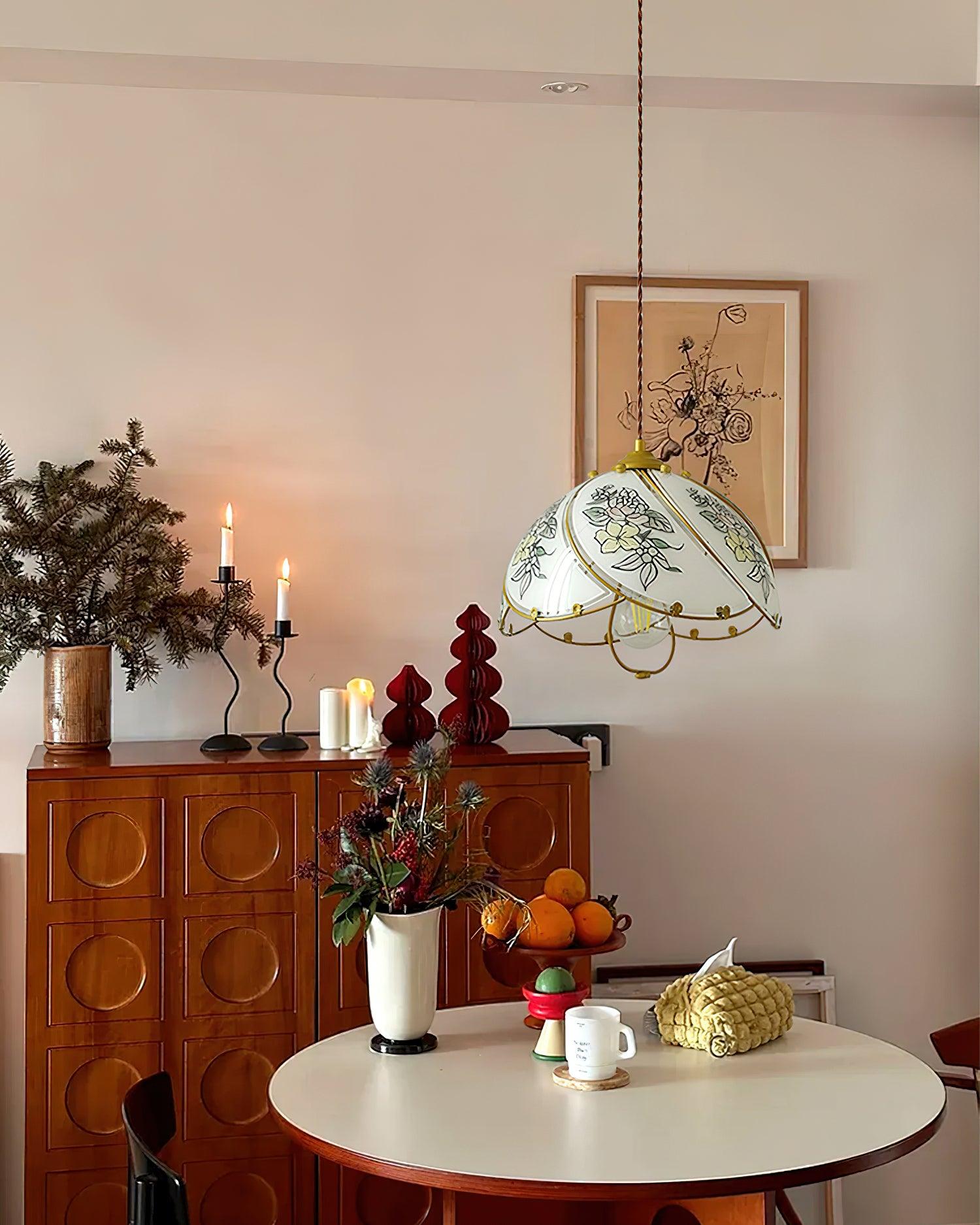 Pendant Lamp Glass Petal Shade Metal Frame Vintage - Letslighting