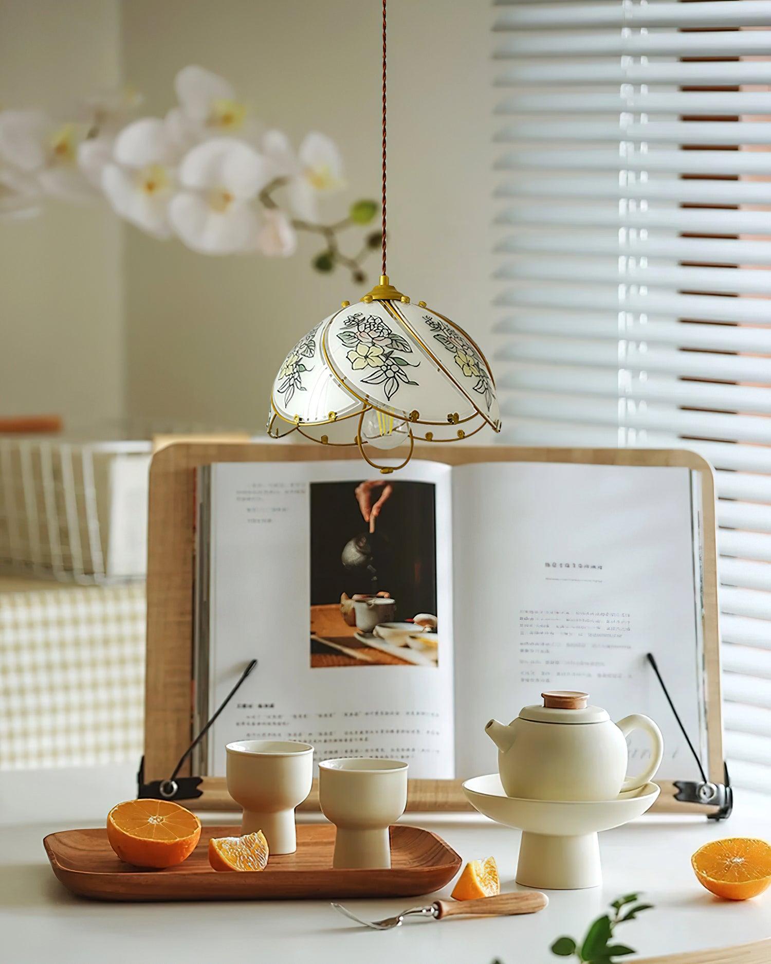 Pendant Lamp Glass Petal Shade Metal Frame Vintage - Letslighting