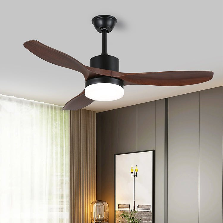 Ventilatore da Soffitto con Luce Minimalista Darian in Legno in un soggiorno moderno