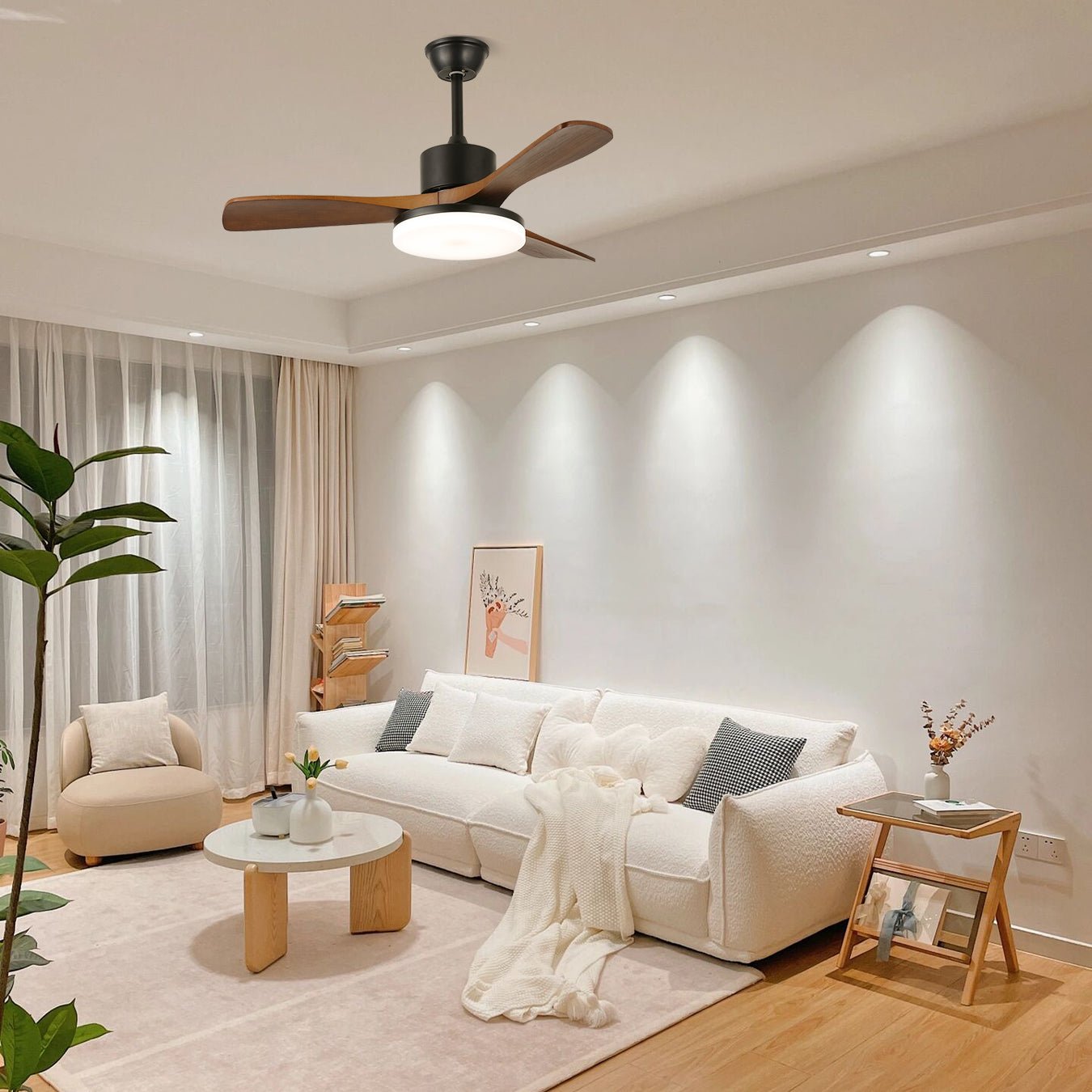 Ventilatore da Soffitto con Luce Minimalista Darian in Legno, Modello C, diametro 52 pollici