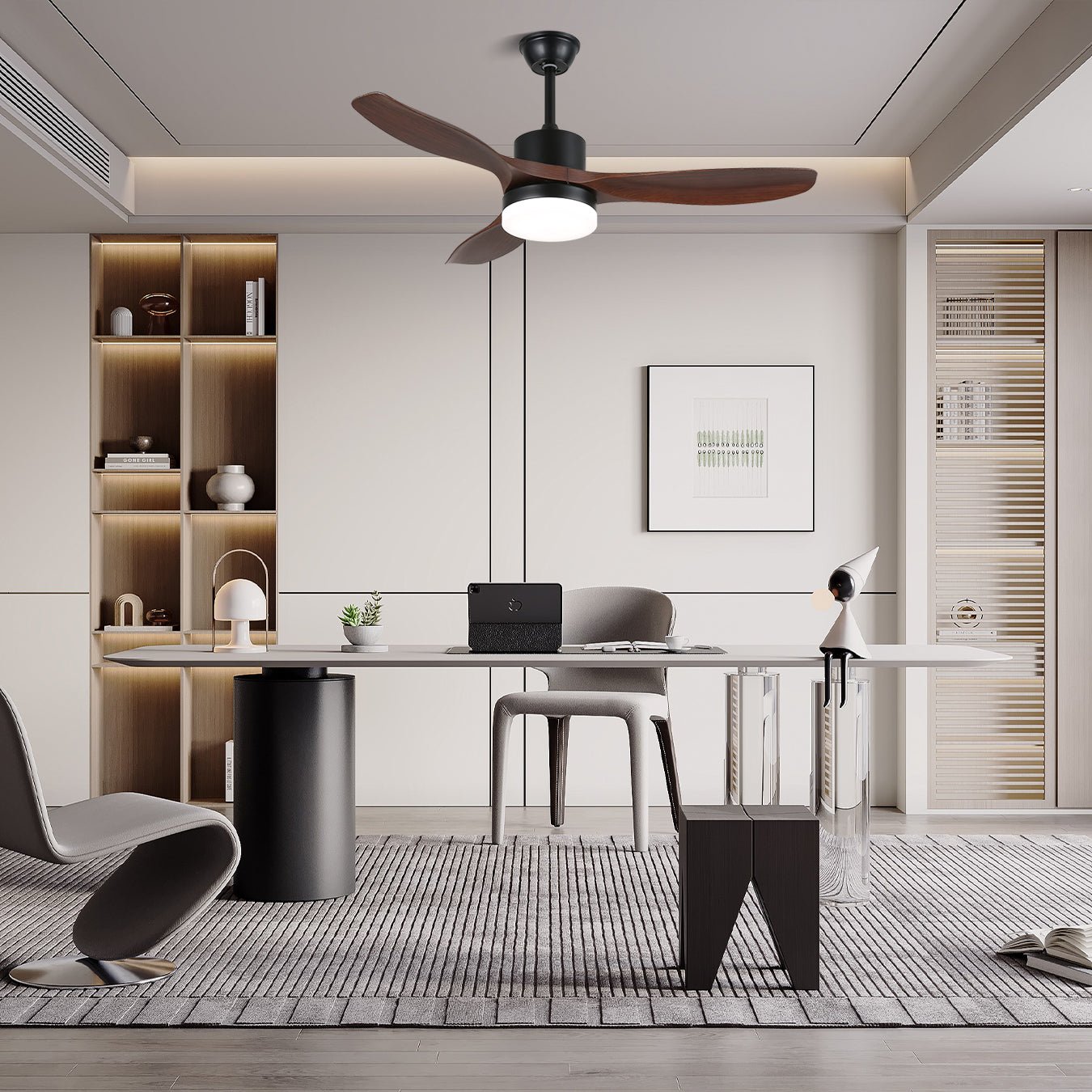 Ventilatore da Soffitto con Luce Minimalista Darian in Legno, Modello C, diametro 48 pollici