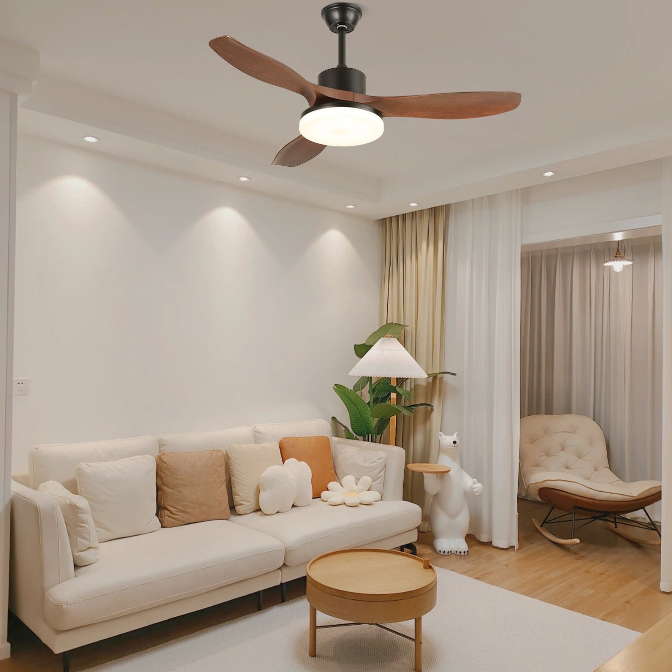 Ventilatore da Soffitto con Luce Minimalista Darian in Legno, Modello D, diametro 52 pollici