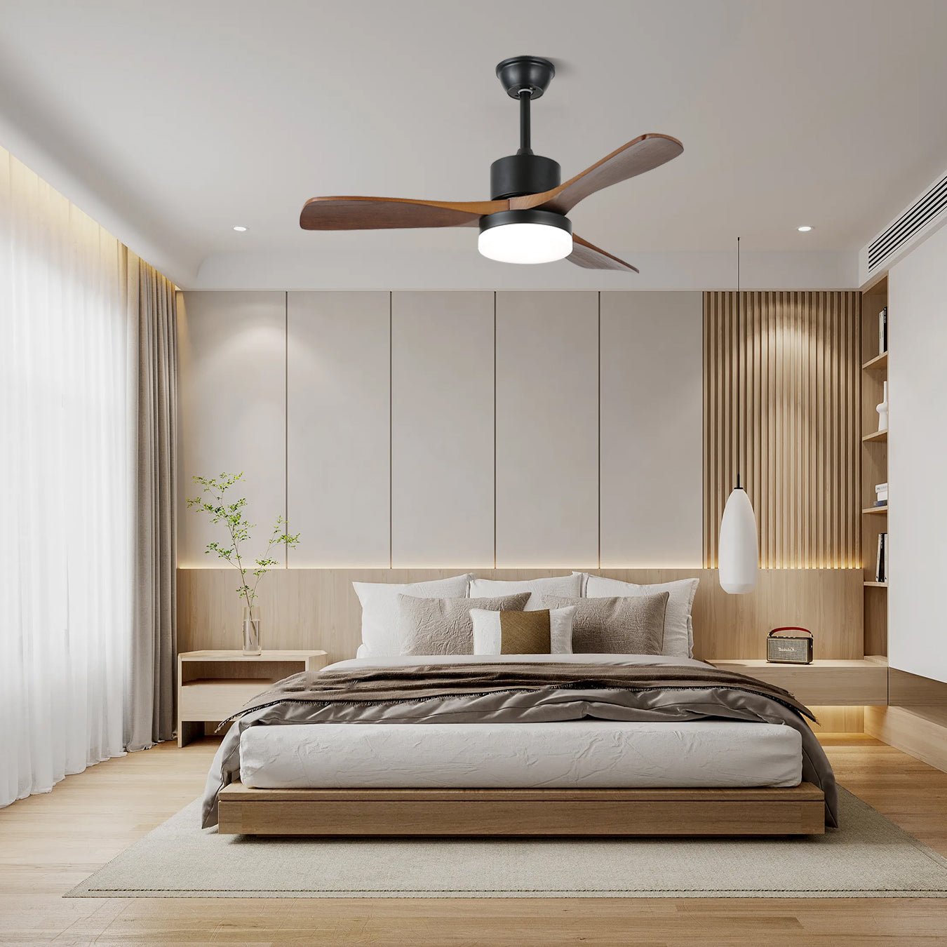 Ventilatore da Soffitto con Luce Minimalista Darian in Legno, Modello A, diametro 52 pollici