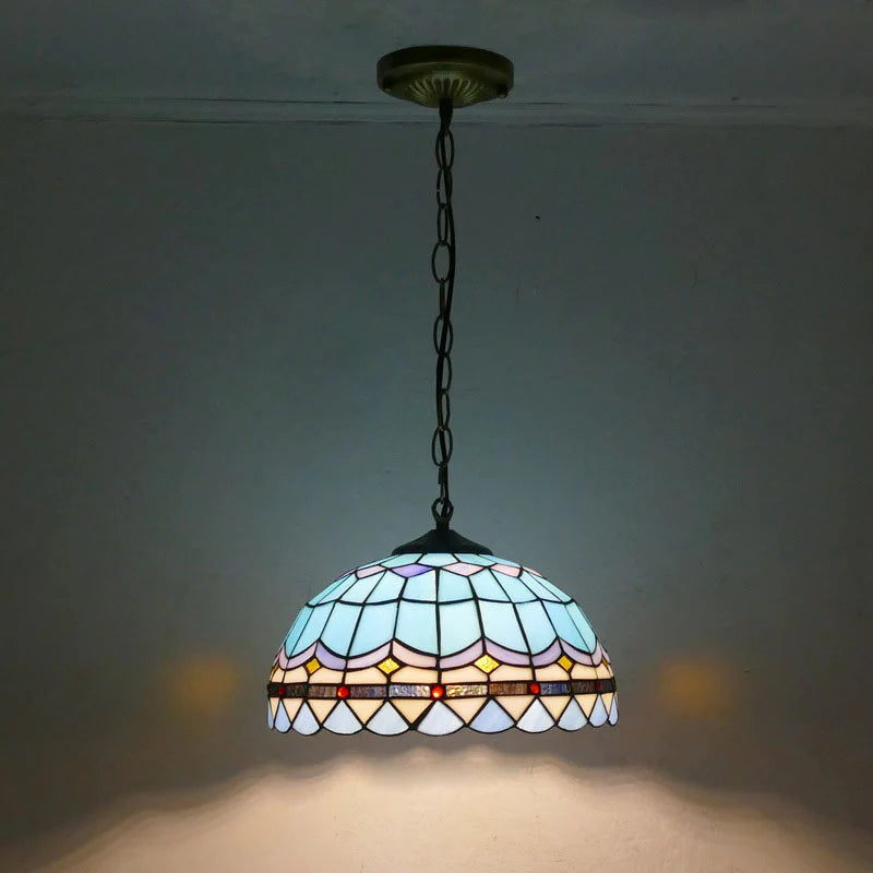 Tiffany Retro LED Lampade a sospensione Blu Metallo Vetro Sala da pranzo