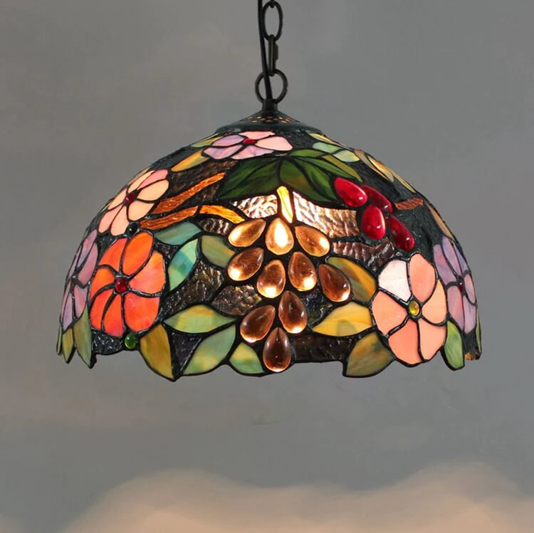 Tiffany Retro LED Lampade a sospensione Colorato Fiore Vetro Soggiorno