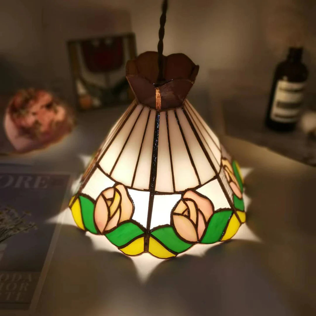 Tiffany Design LED Cono Fiore Lámpara colgante Bianco Bar Camera da letto
