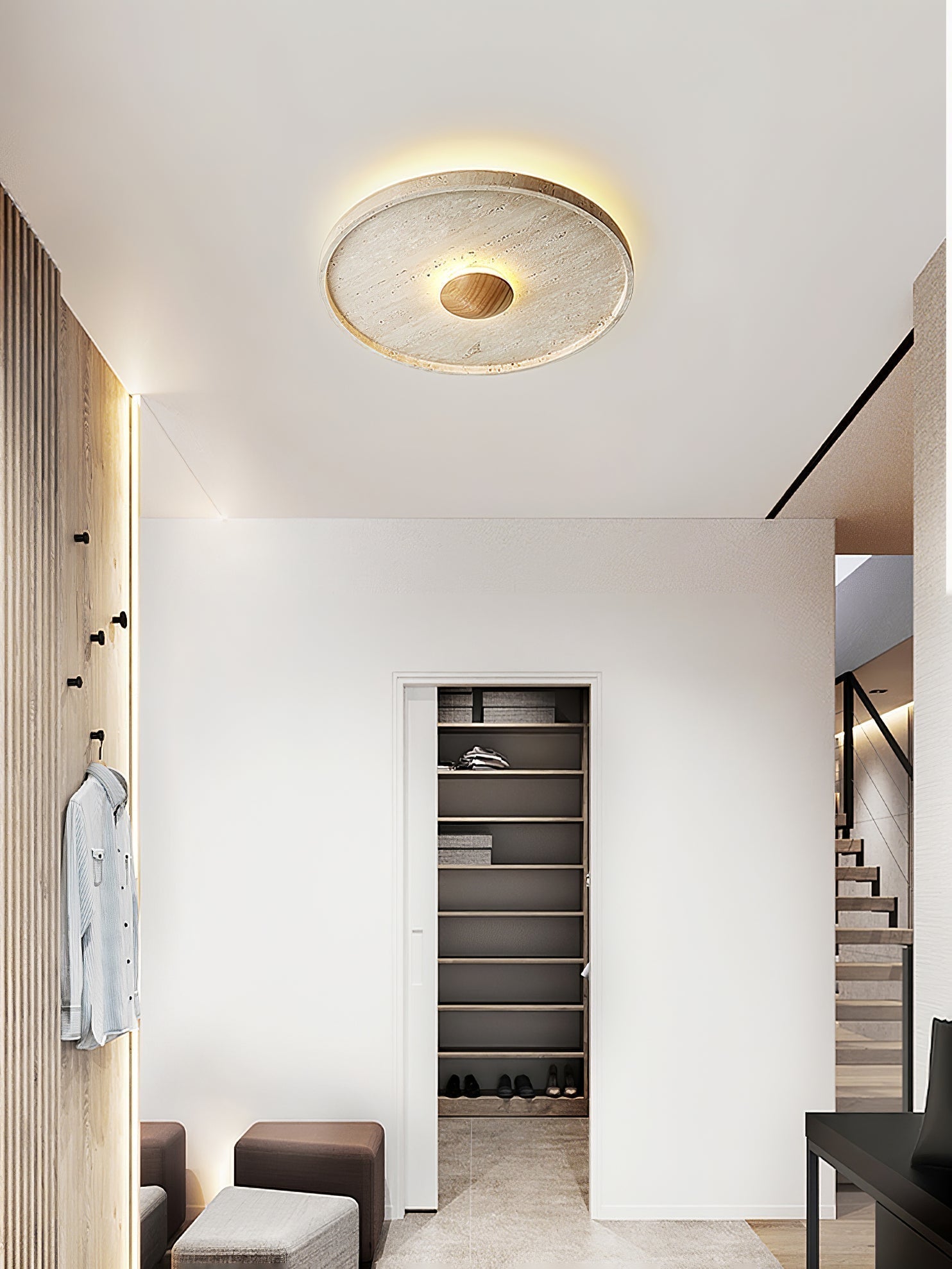 Lumiround Disc Inset Travertine Ceiling Light - Neutralighting
