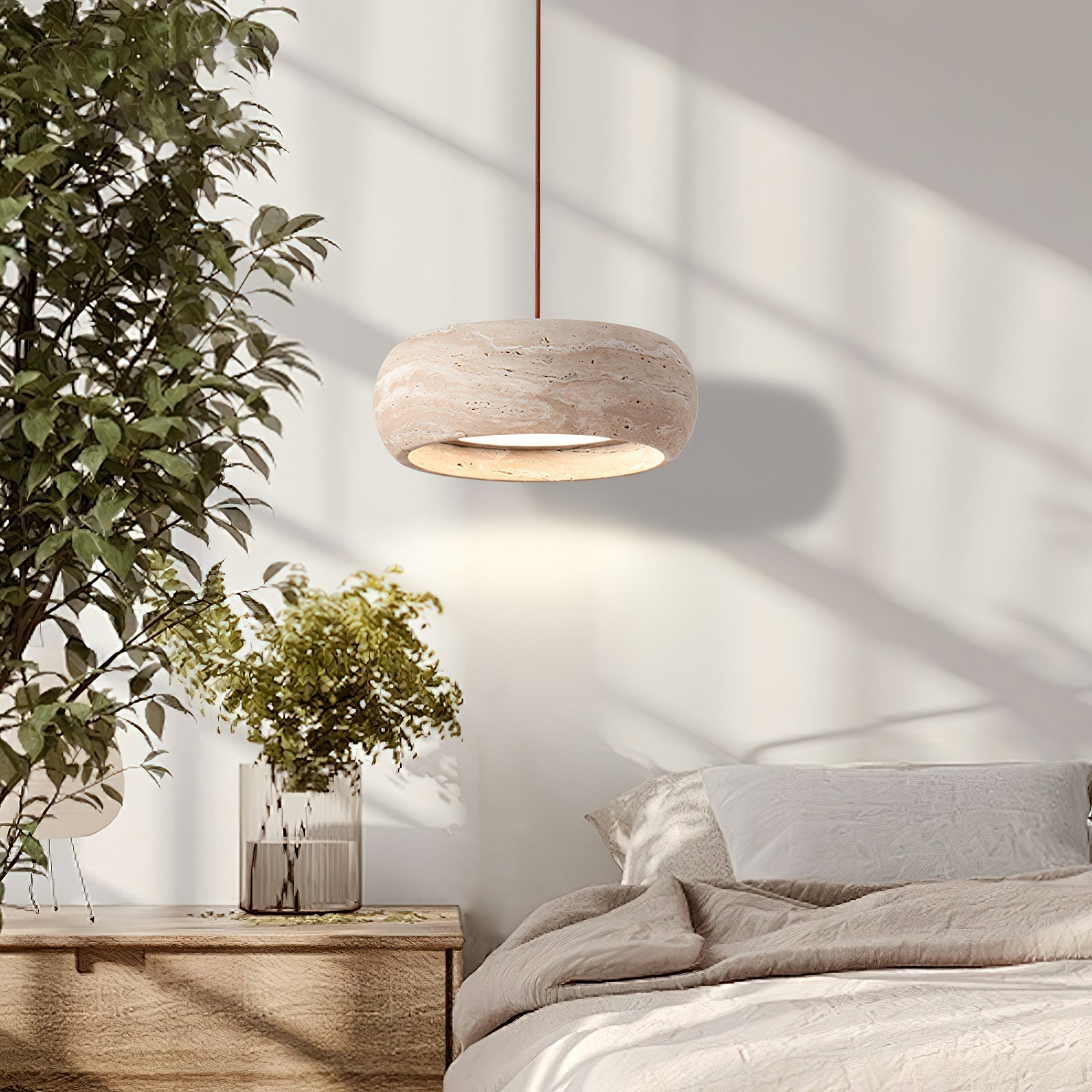 Eurvaran Modern Minimalist Drum Travertine Pendant Lamp - Lamp Copper
