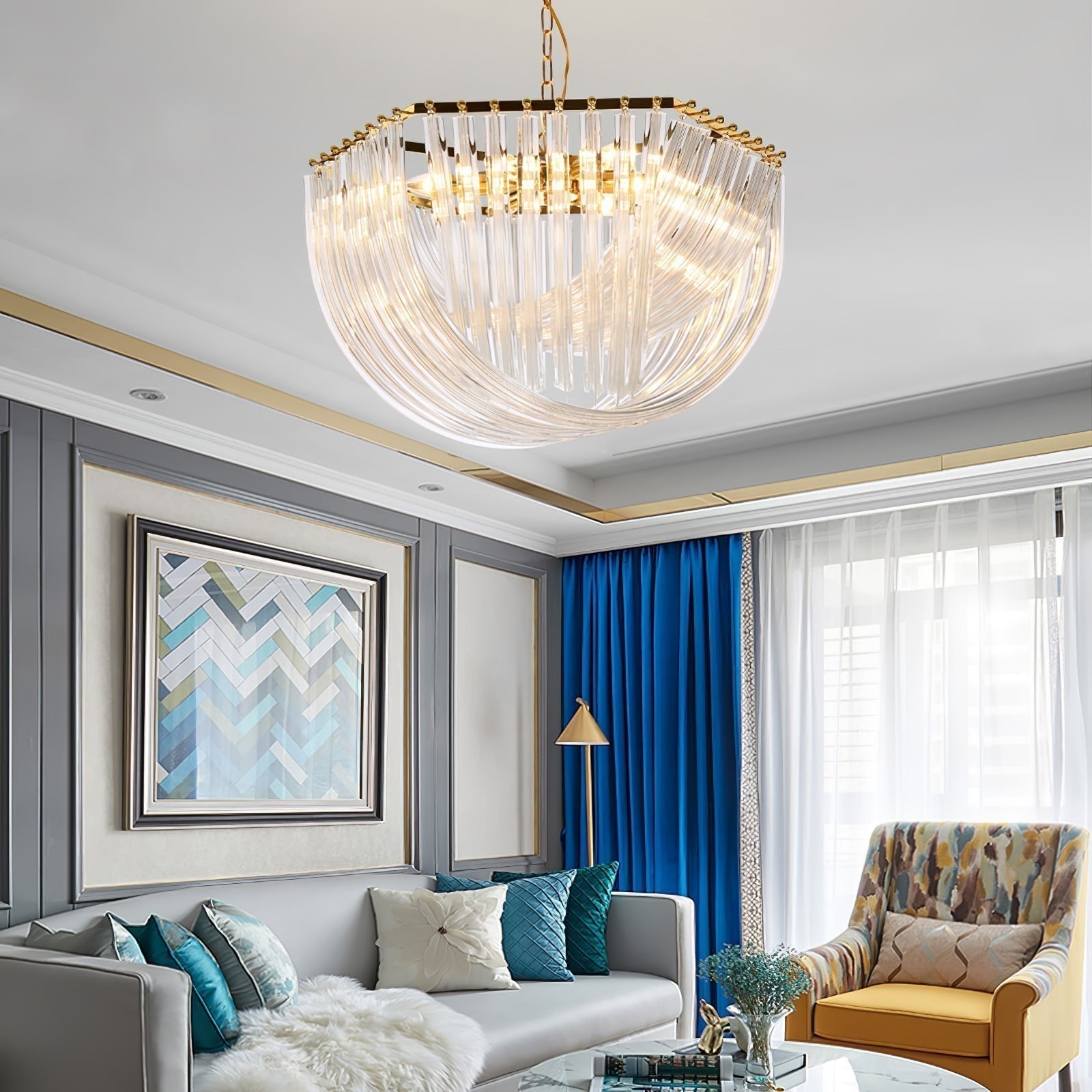 Aurora Chandelier Clear Curved Tiered - Blowlighting