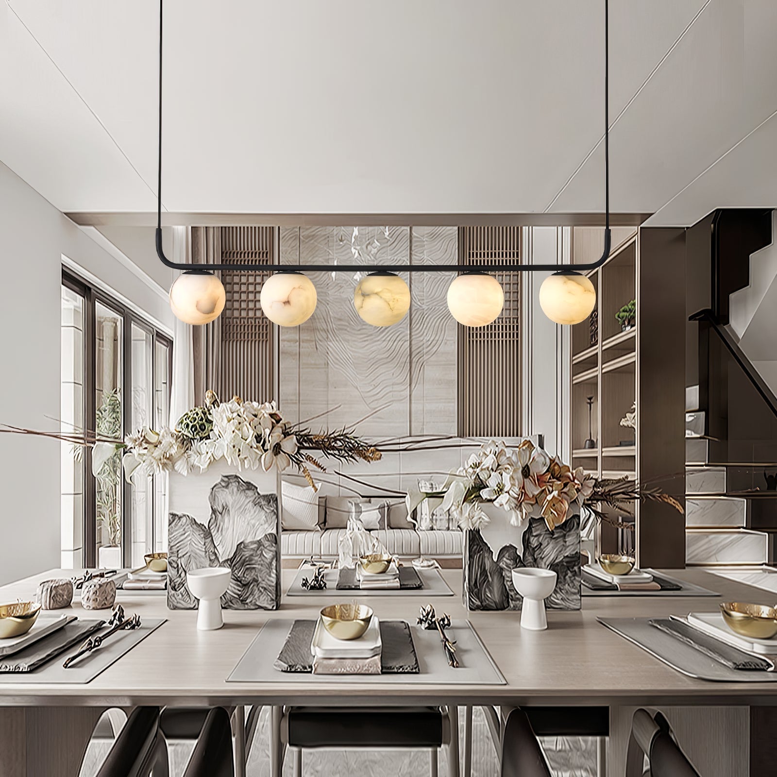 Eloryra Modern Minimalist Suspension Alabaster Pendant Lamp - Lamp Copper