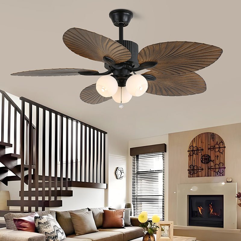 Ventilatore da soffitto Solara Tropicale con finitura nera, design elegante.