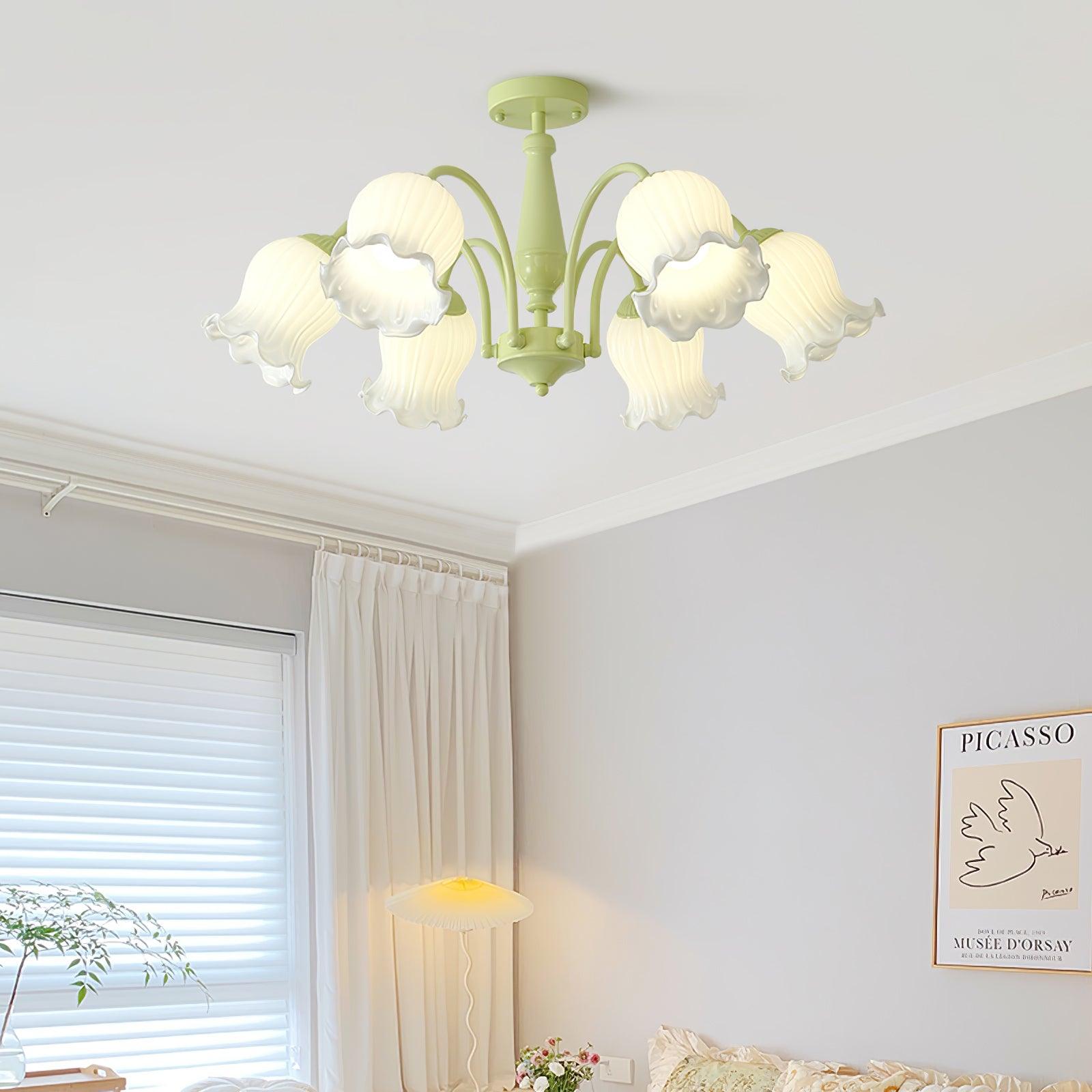 Lustra Trumpet Chandelier Floral Pastel Glass Petals - Blowlighting