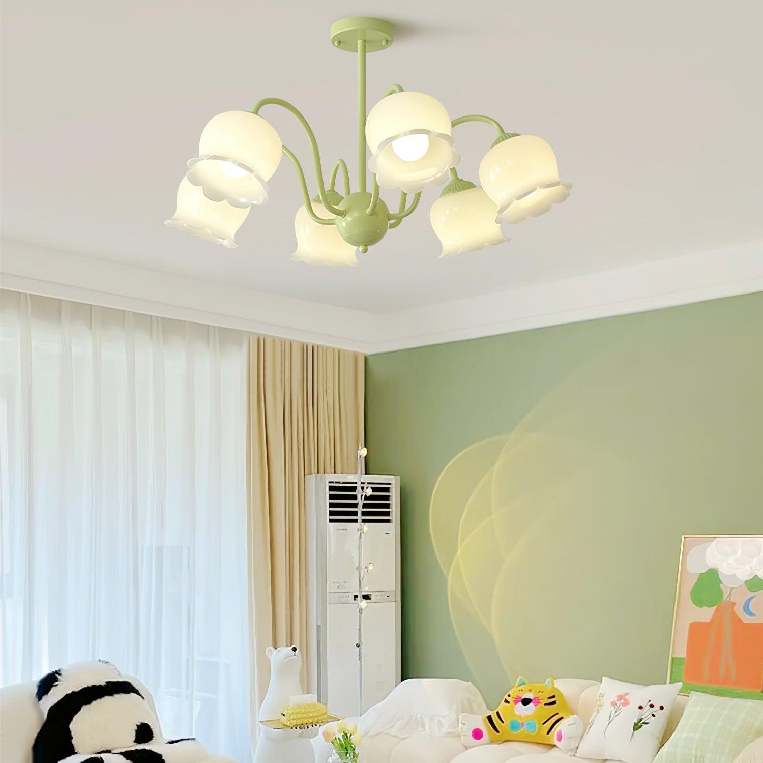 Lustra Trumpet Chandelier Floral Pastel Glass Petals - Blowlighting
