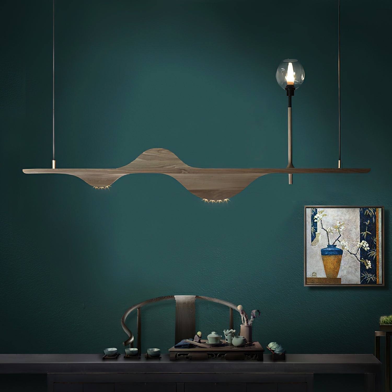 Cushais Wave Wood Pendant Light - Blowlighting