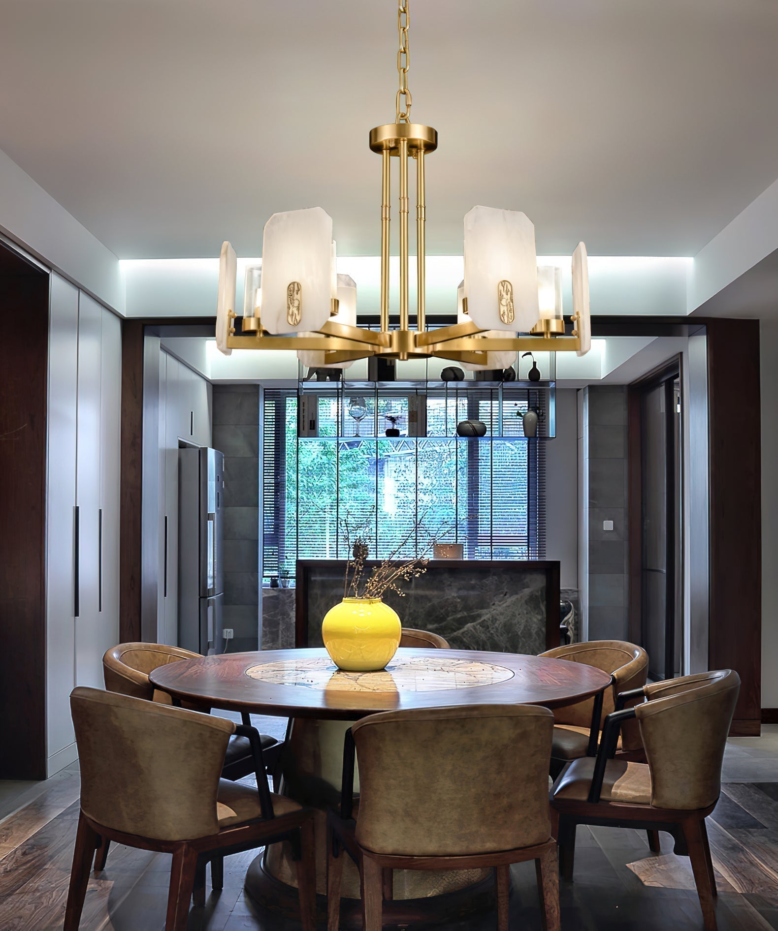 Aursorion Postmodern Luxury Brass Alabaster Chandelier - Lamp Copper