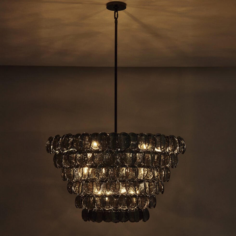 Aurora Chandelier Large Amber Glass Disc Fish Scale Brass - Neutralighting
