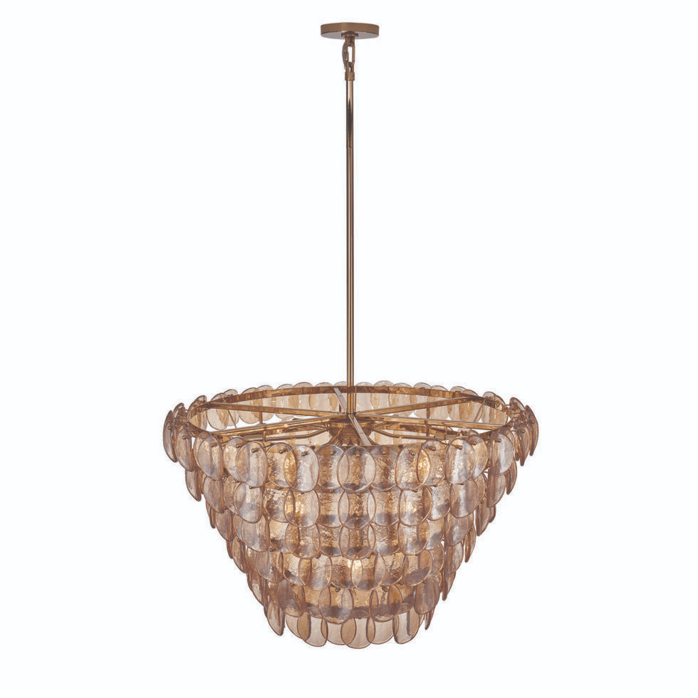 Aurora Chandelier Large Amber Glass Disc Fish Scale Brass - Neutralighting