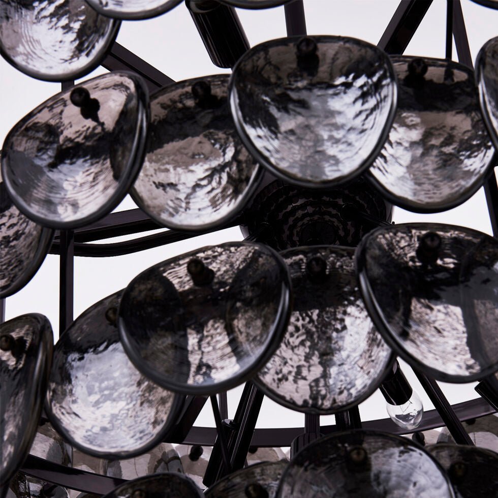 Aurora Chandelier Large Amber Glass Disc Fish Scale Brass - Neutralighting