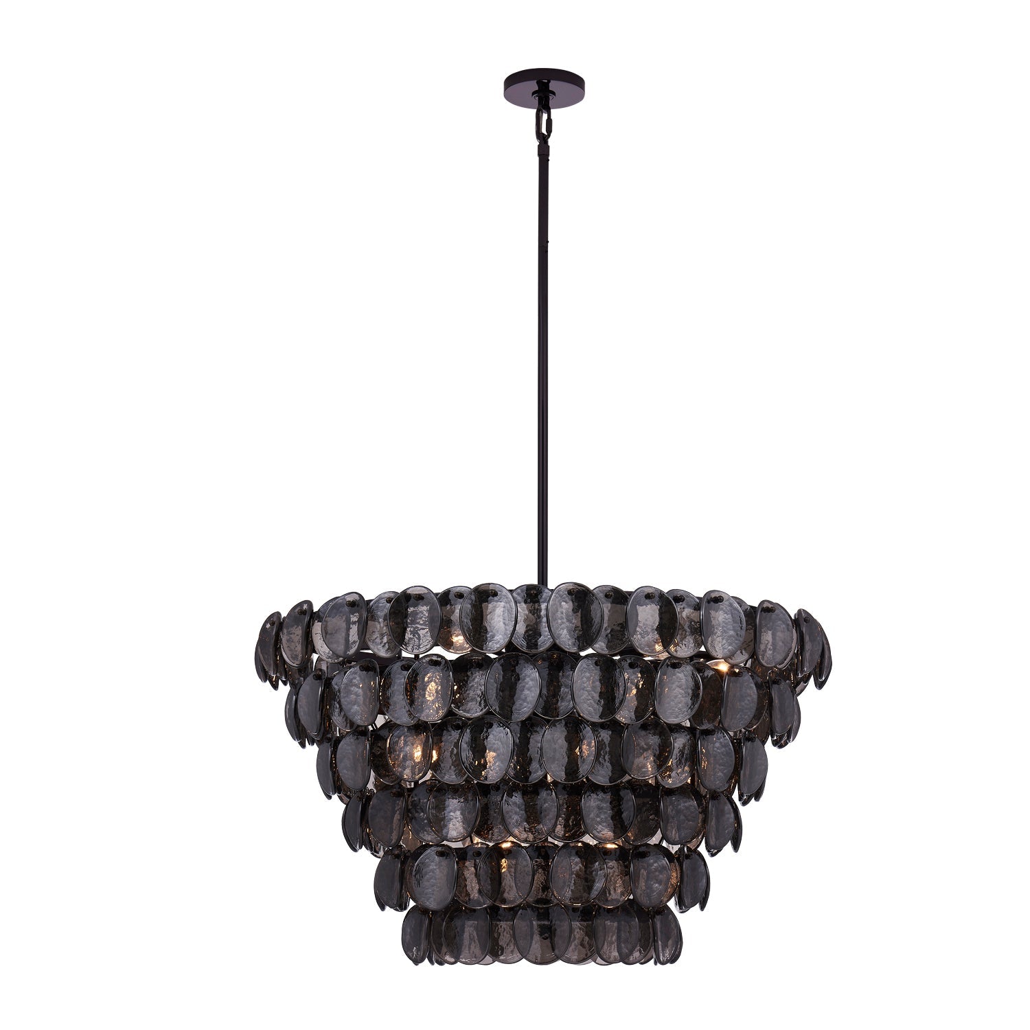Aurora Chandelier Large Amber Glass Disc Fish Scale Brass - Neutralighting