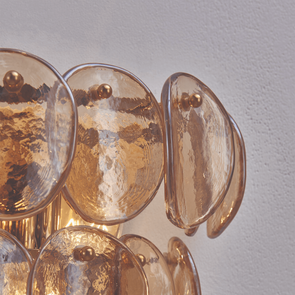 Aurora Wall Lamp Amber Glass Disc Fish Scale Brass - Neutralighting