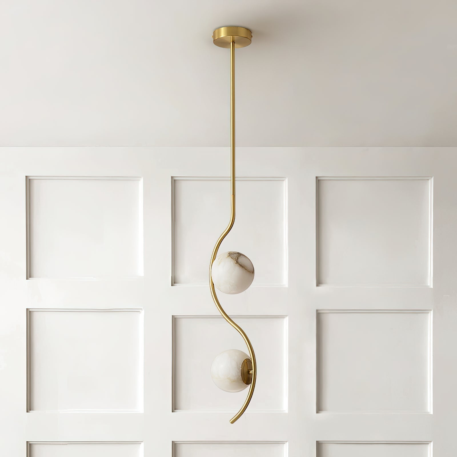Civenan Modern Minimalist Curved Alabaster Pendant Lamp - Lamp Copper