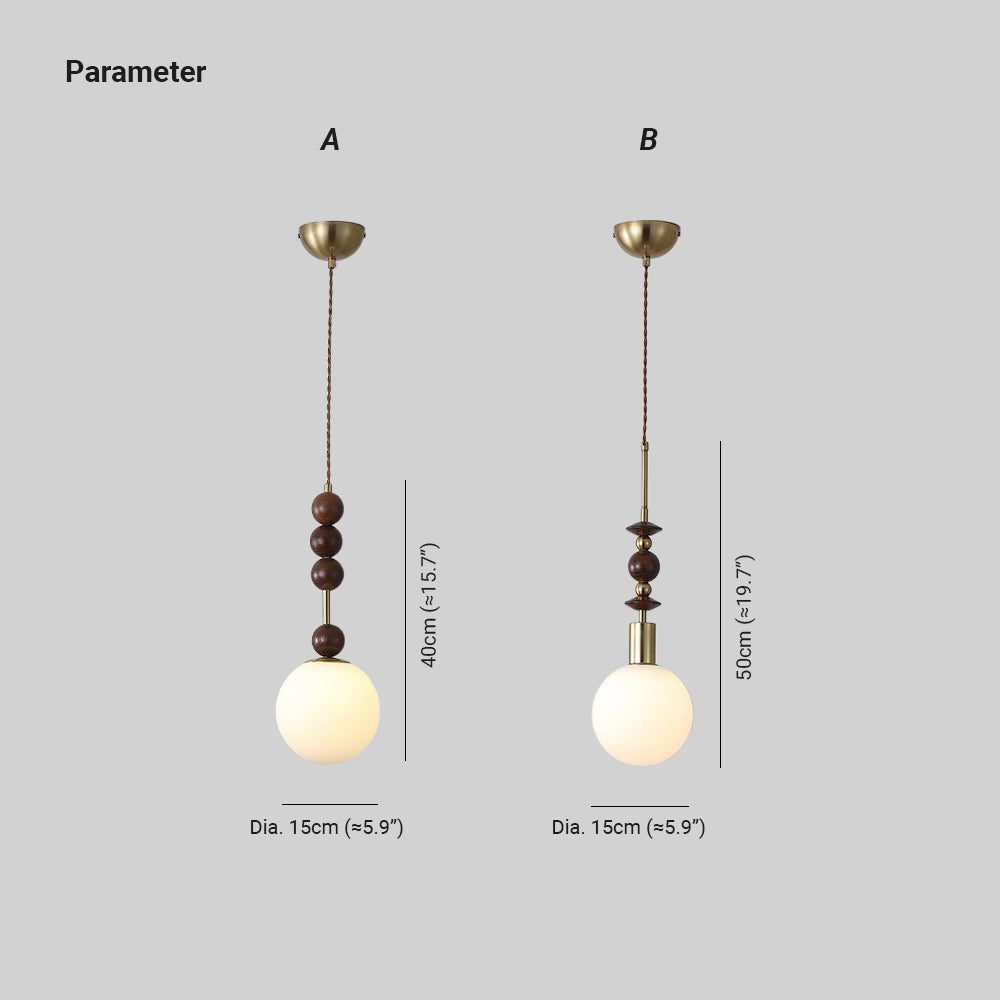 Aria Lampada a Sospensione Globo Vintage con Perle di Legno