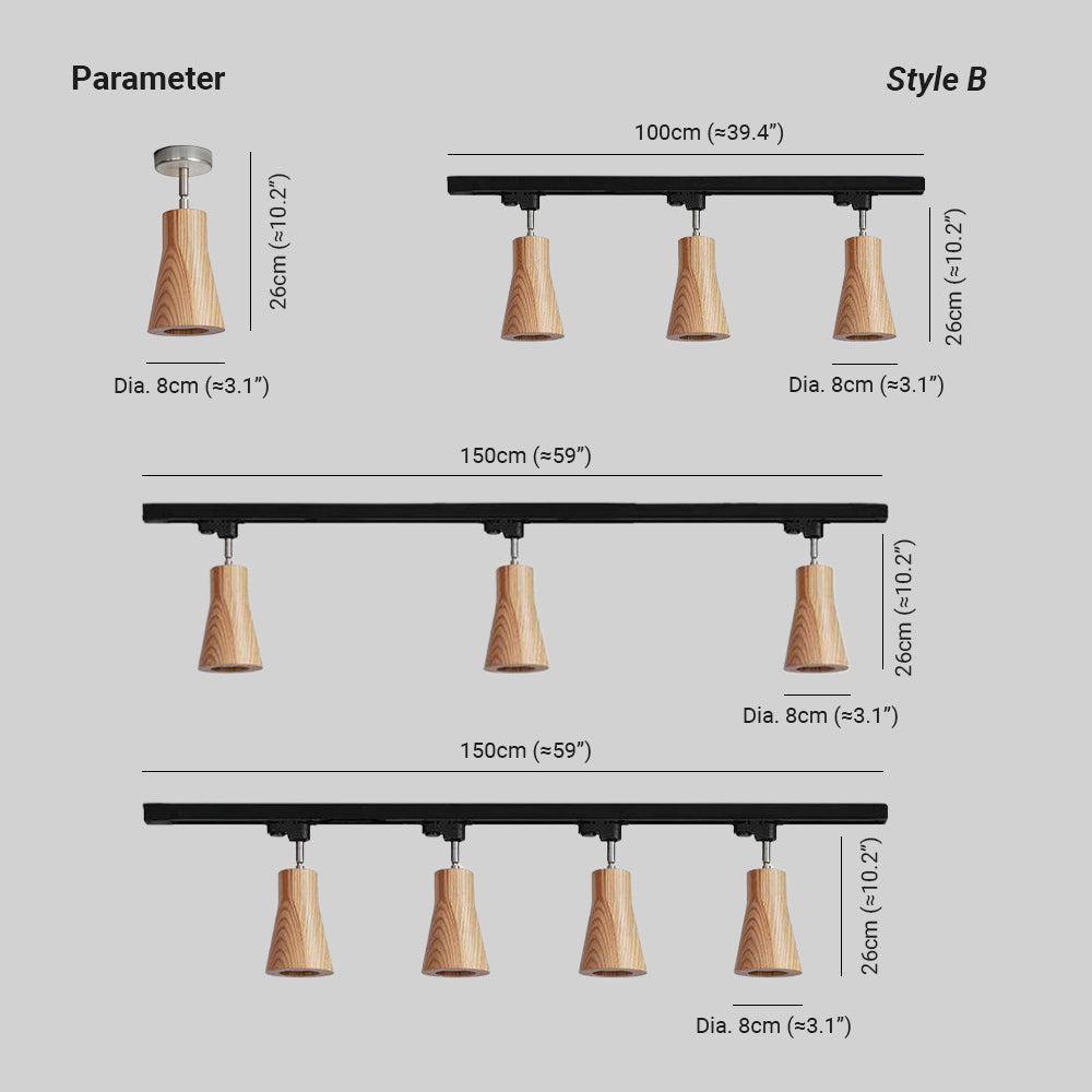 Aim Lampada da Soffitto a Binario in Legno con Faretto