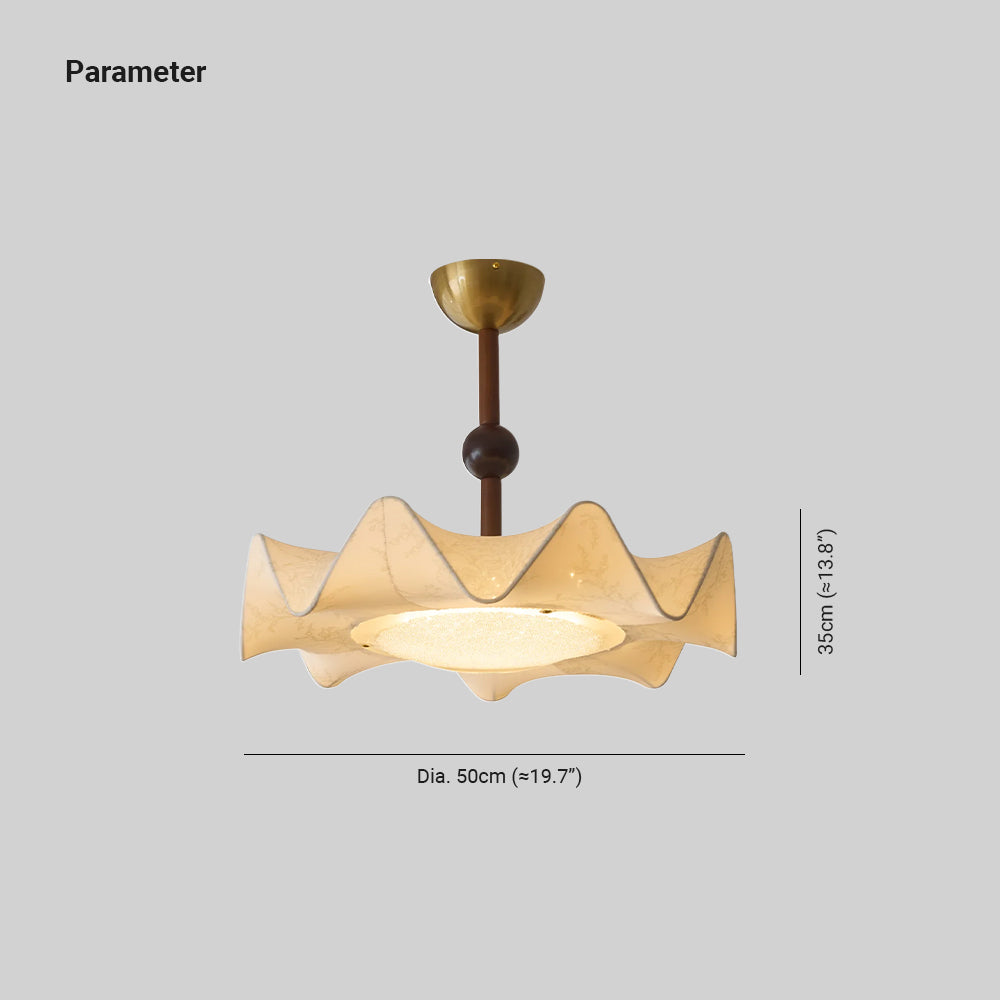 Ritta Lampada da Soffitto in Tessuto Inciso con Motivo Floreale e Legno