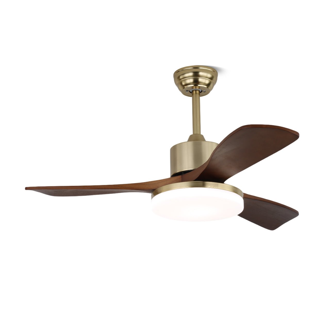 Ventilatore da Soffitto Selora in Ottone, che mostra il suo diffusore in acrilico