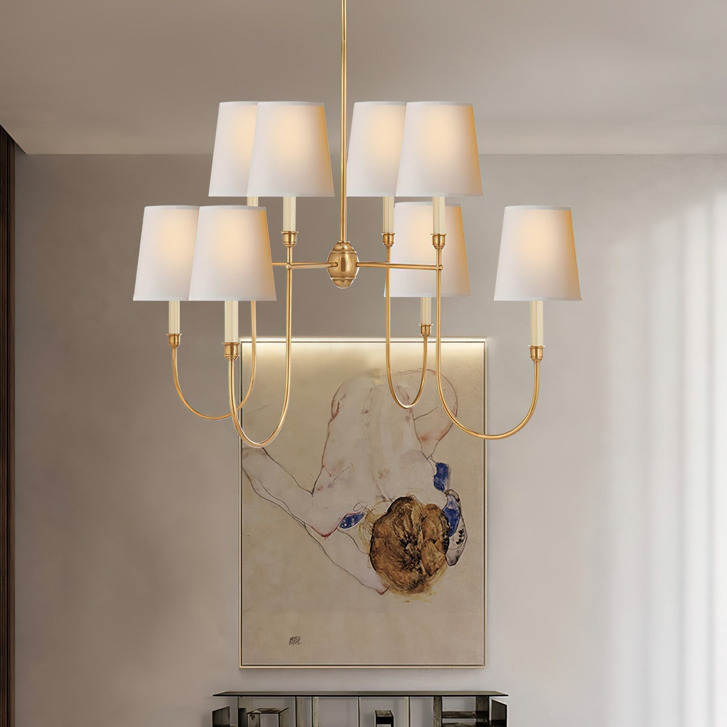 Silva Lampadario di Lusso in Ottone e Tessuto