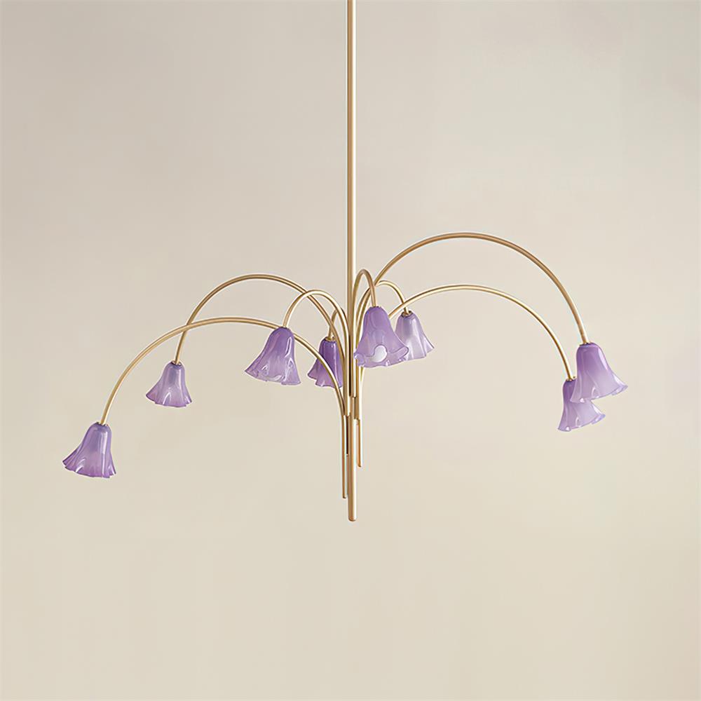 Chandelier Flower-Shaped Glass Shades on Gold Metal Arms for Dining - Letslighting