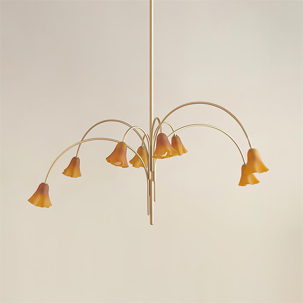 Chandelier Flower-Shaped Glass Shades on Gold Metal Arms for Dining - Letslighting