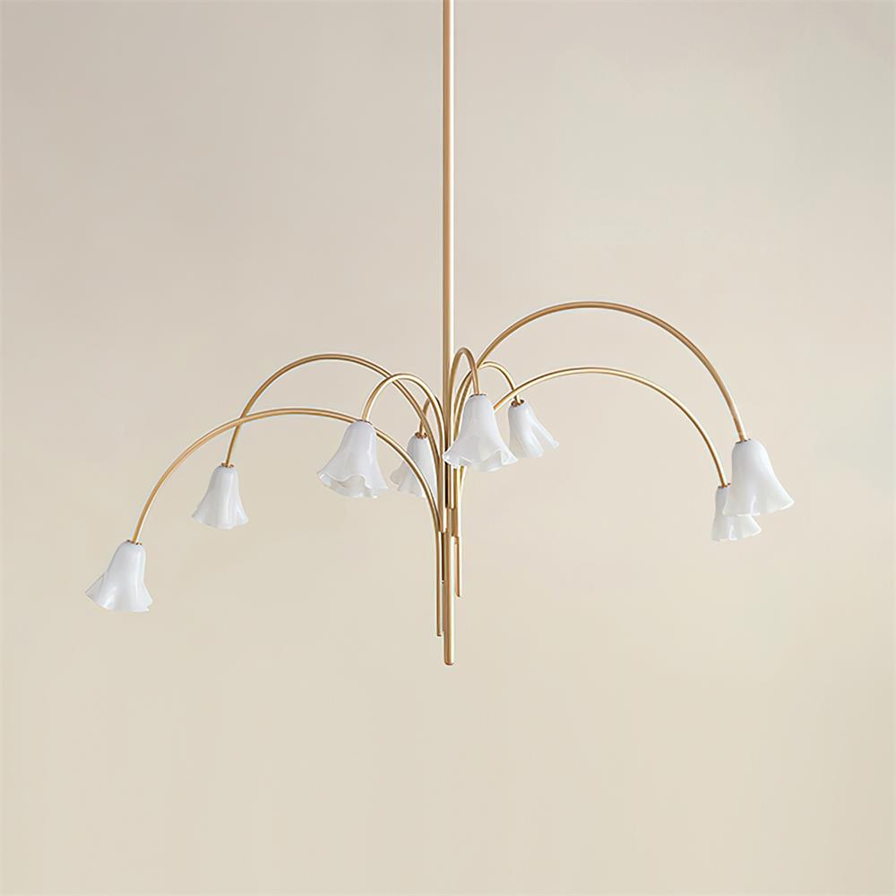 Chandelier Flower-Shaped Glass Shades on Gold Metal Arms for Dining - Letslighting