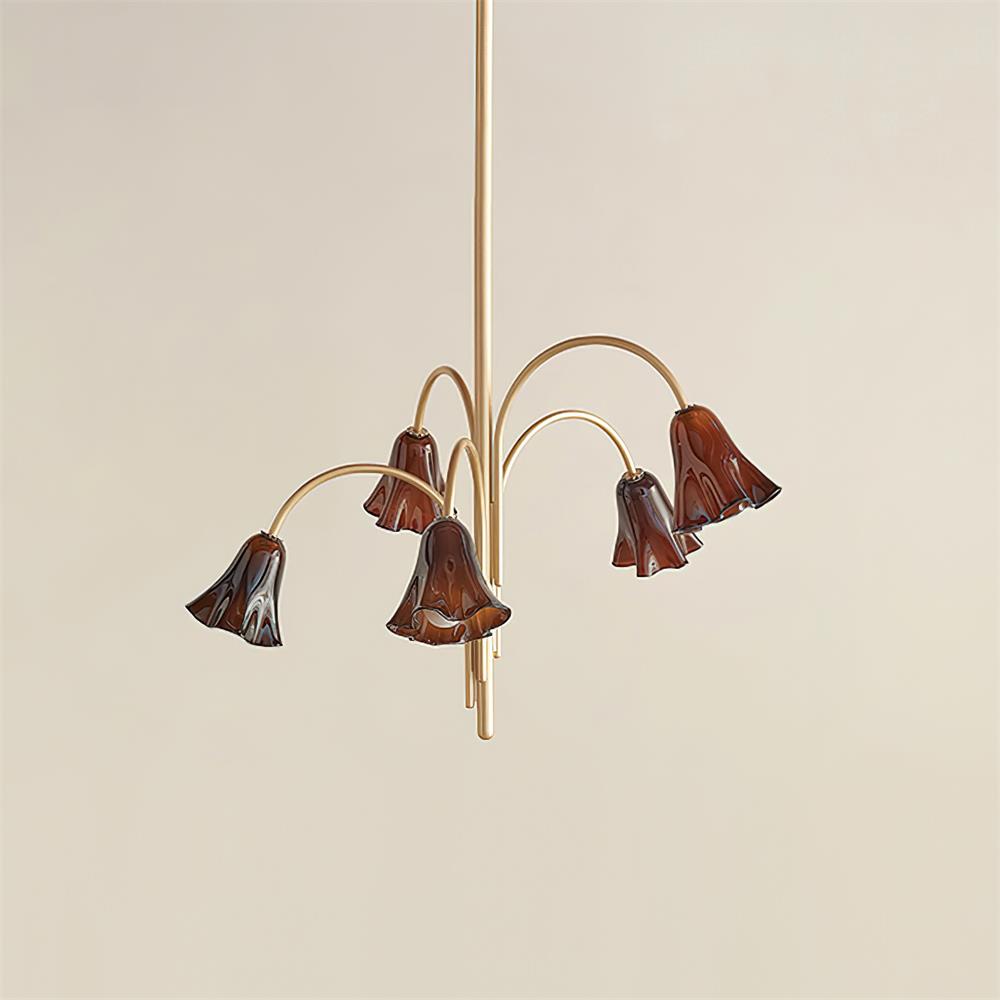Chandelier Flower-Shaped Glass Shades on Gold Metal Arms for Dining - Letslighting