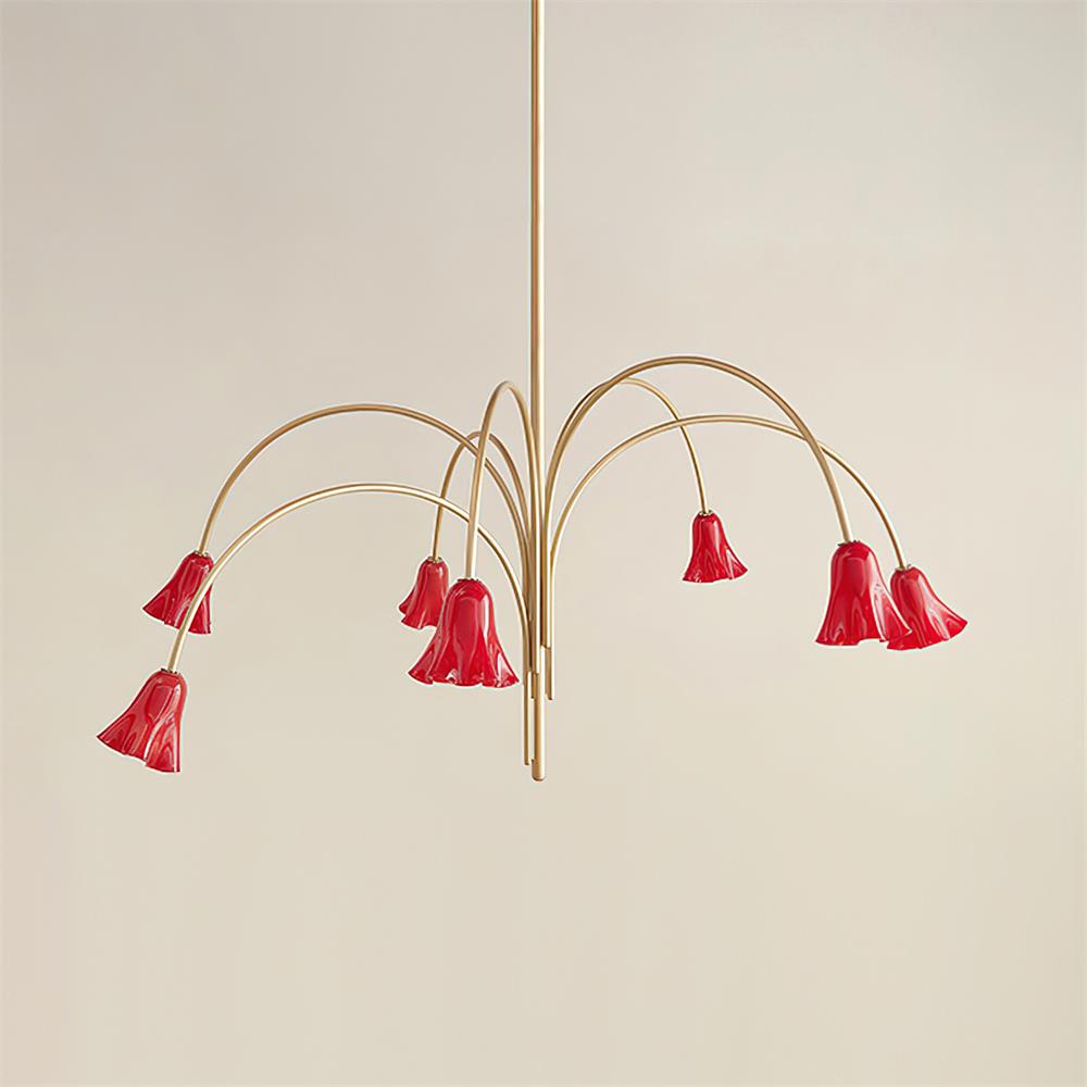 Chandelier Flower-Shaped Glass Shades on Gold Metal Arms for Dining - Letslighting
