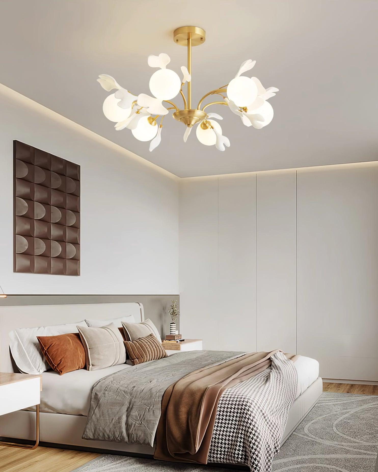 Ginkgo Leaf Chandelier with Frosted Glass Globes - Letslighting
