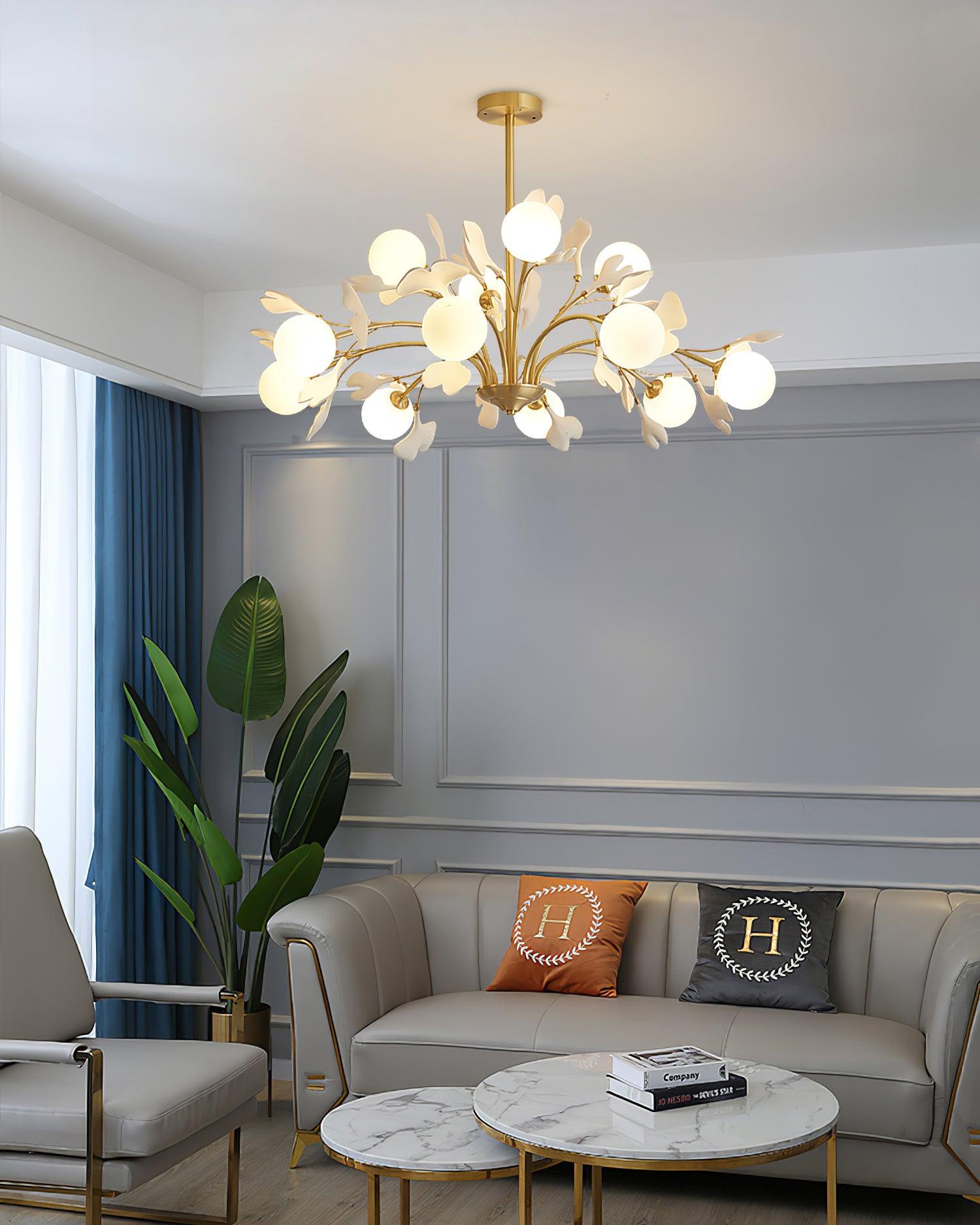 Ginkgo Leaf Chandelier with Frosted Glass Globes - Letslighting