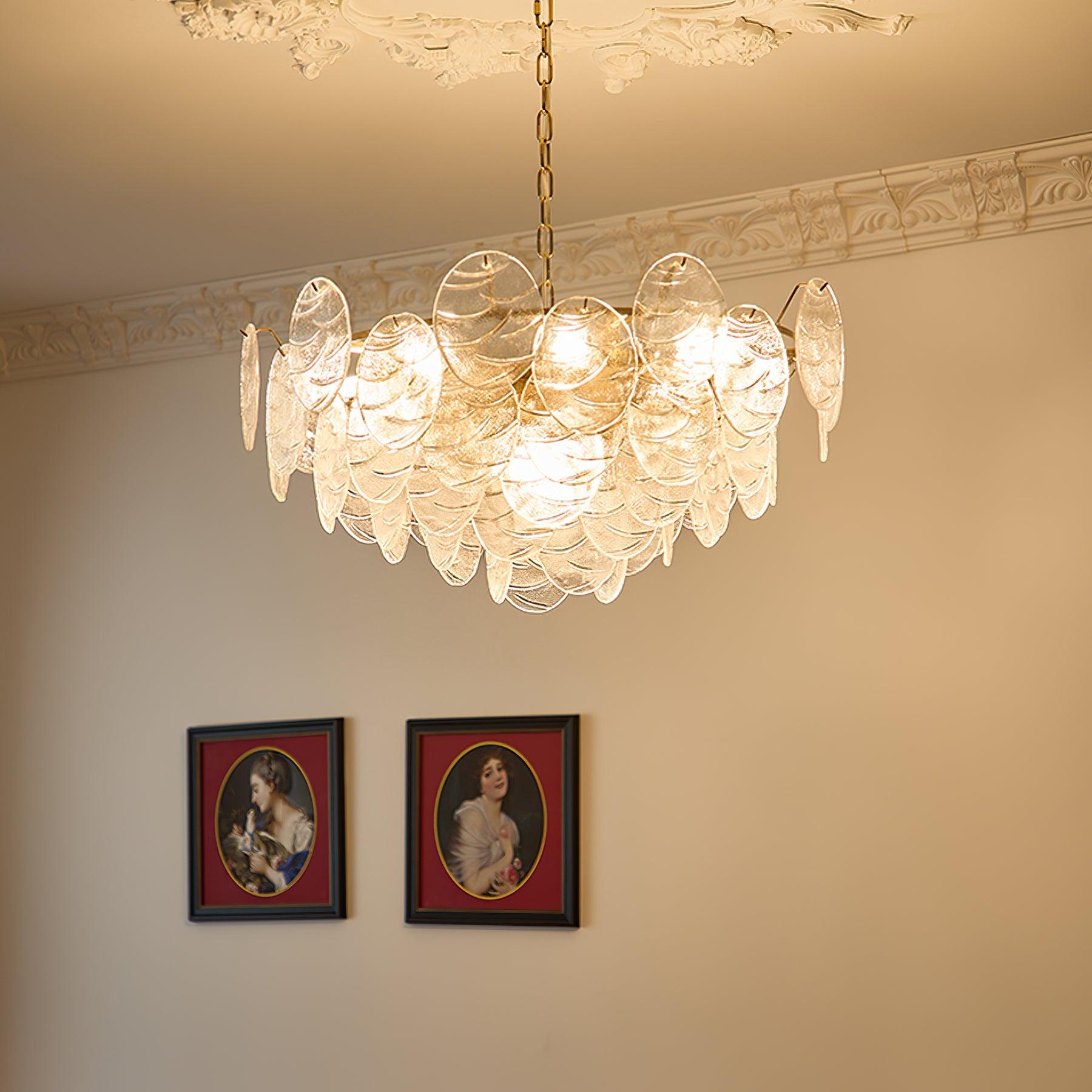 Chandelier Glass Discs Metal Frame Gold Finish Victorian - Letslighting
