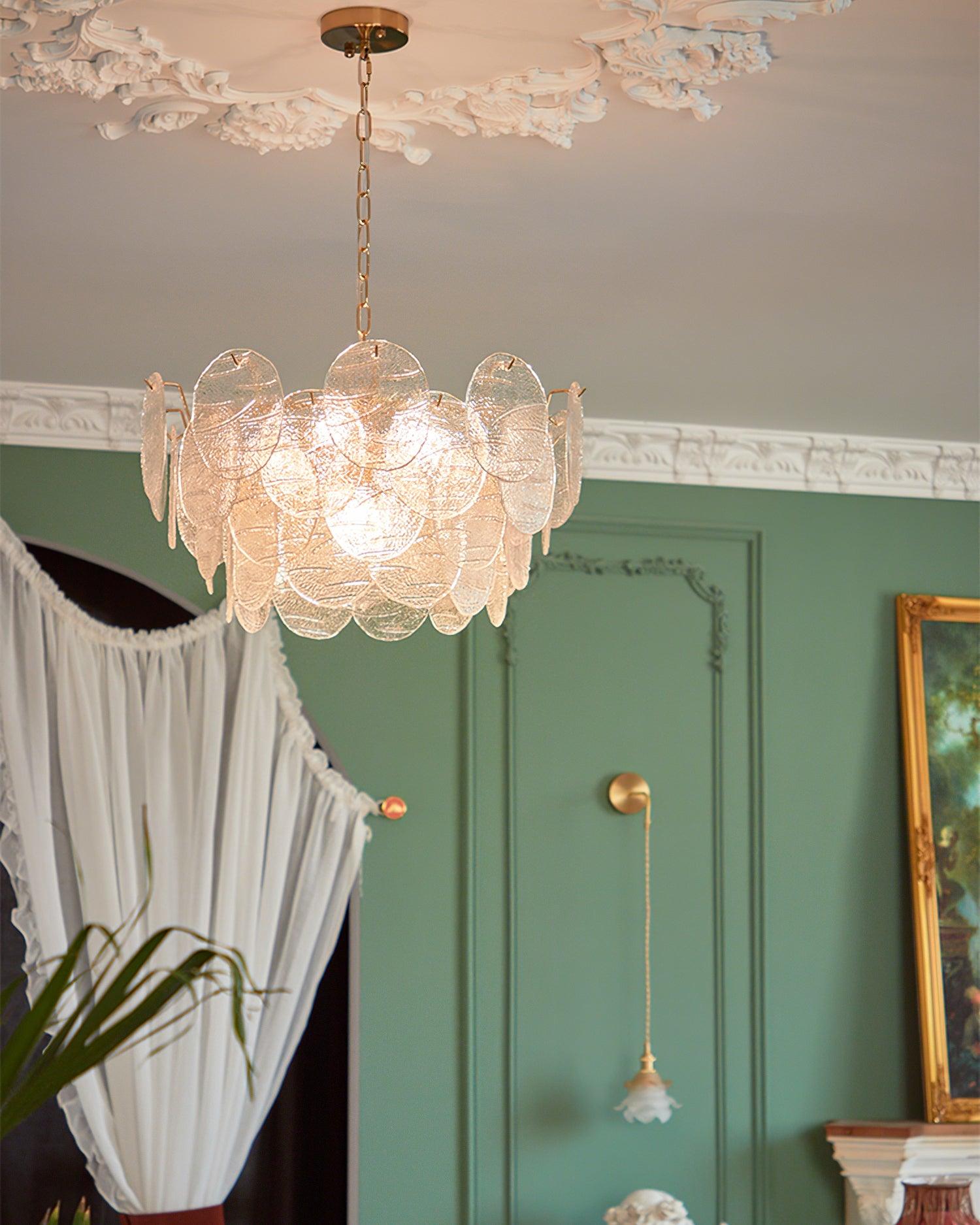 Chandelier Glass Discs Metal Frame Gold Finish Victorian - Letslighting