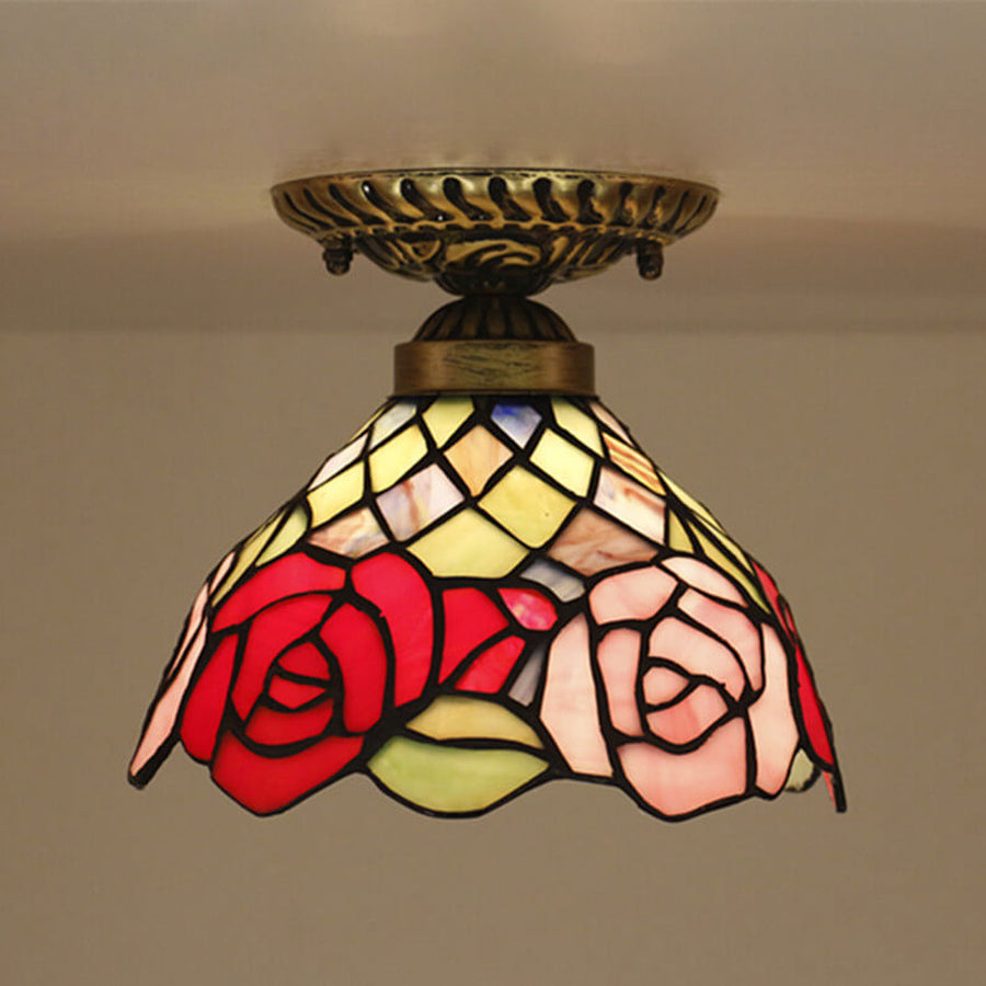 Tiffany Vintage Fiore Metallo Vetro Plafoniera Soggiorno Camera da letto