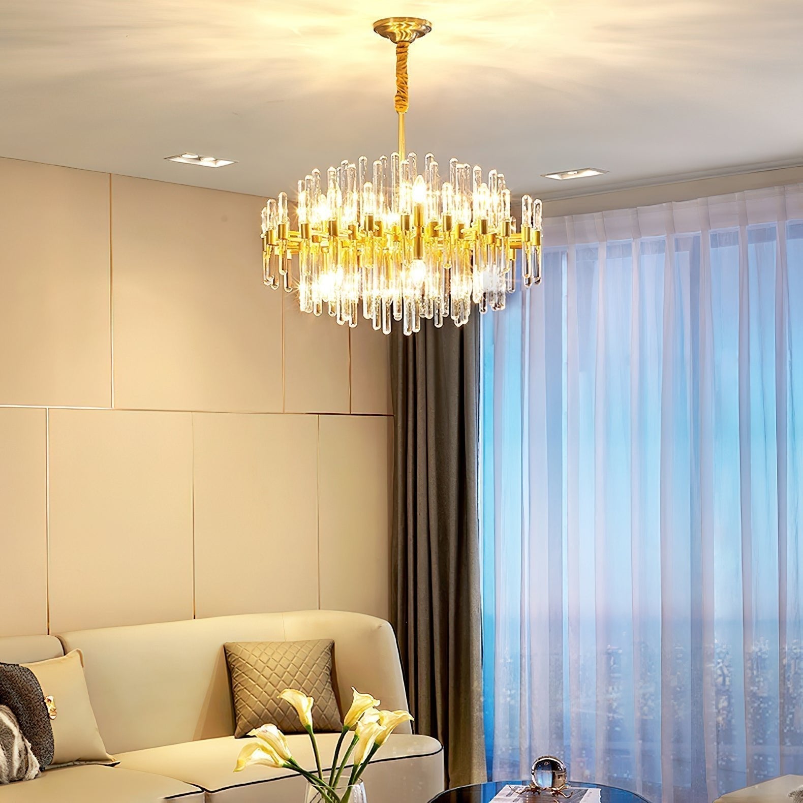 Solara Chandelier Antique Brass Starburst - Letslighting