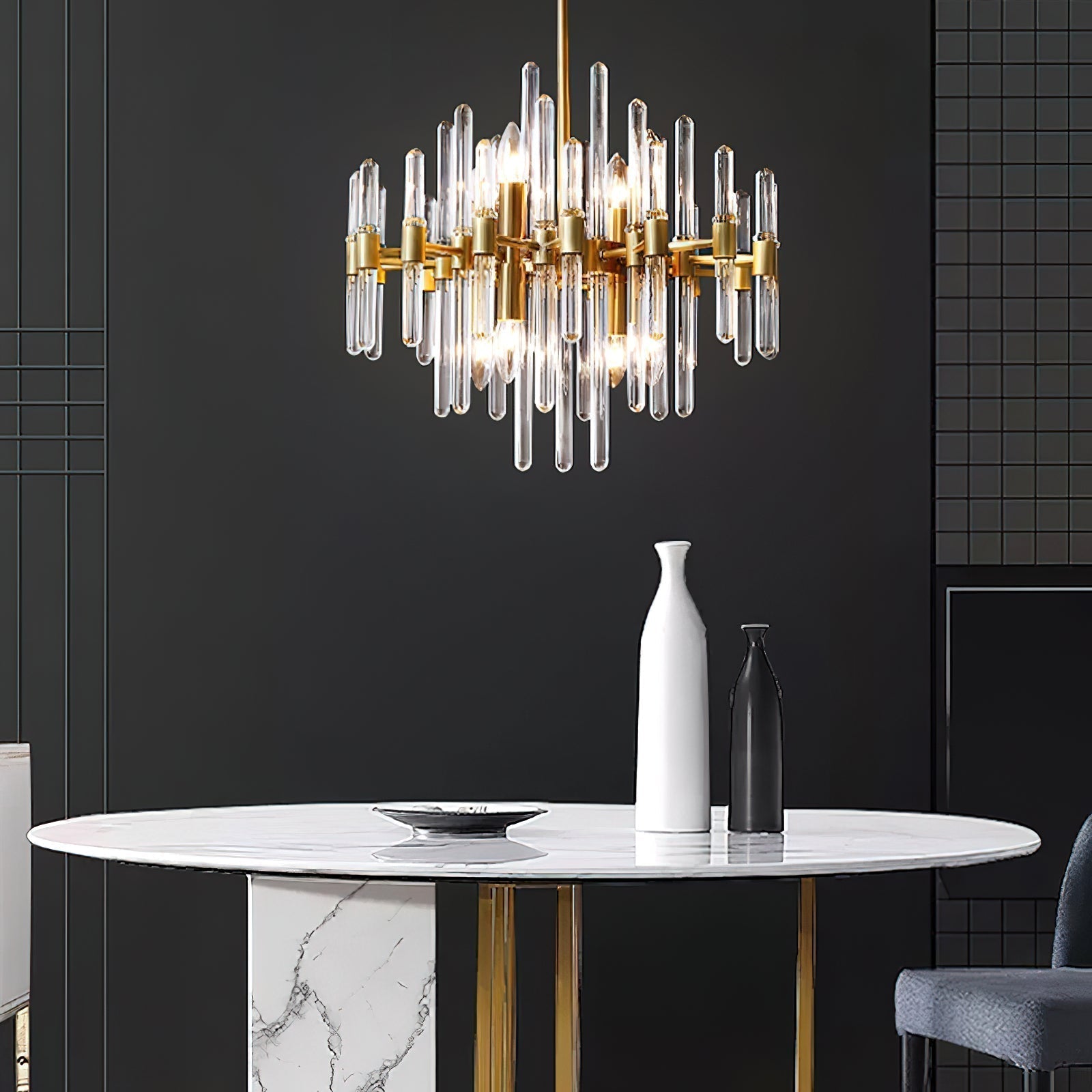 Solara Chandelier Antique Brass Starburst - Letslighting